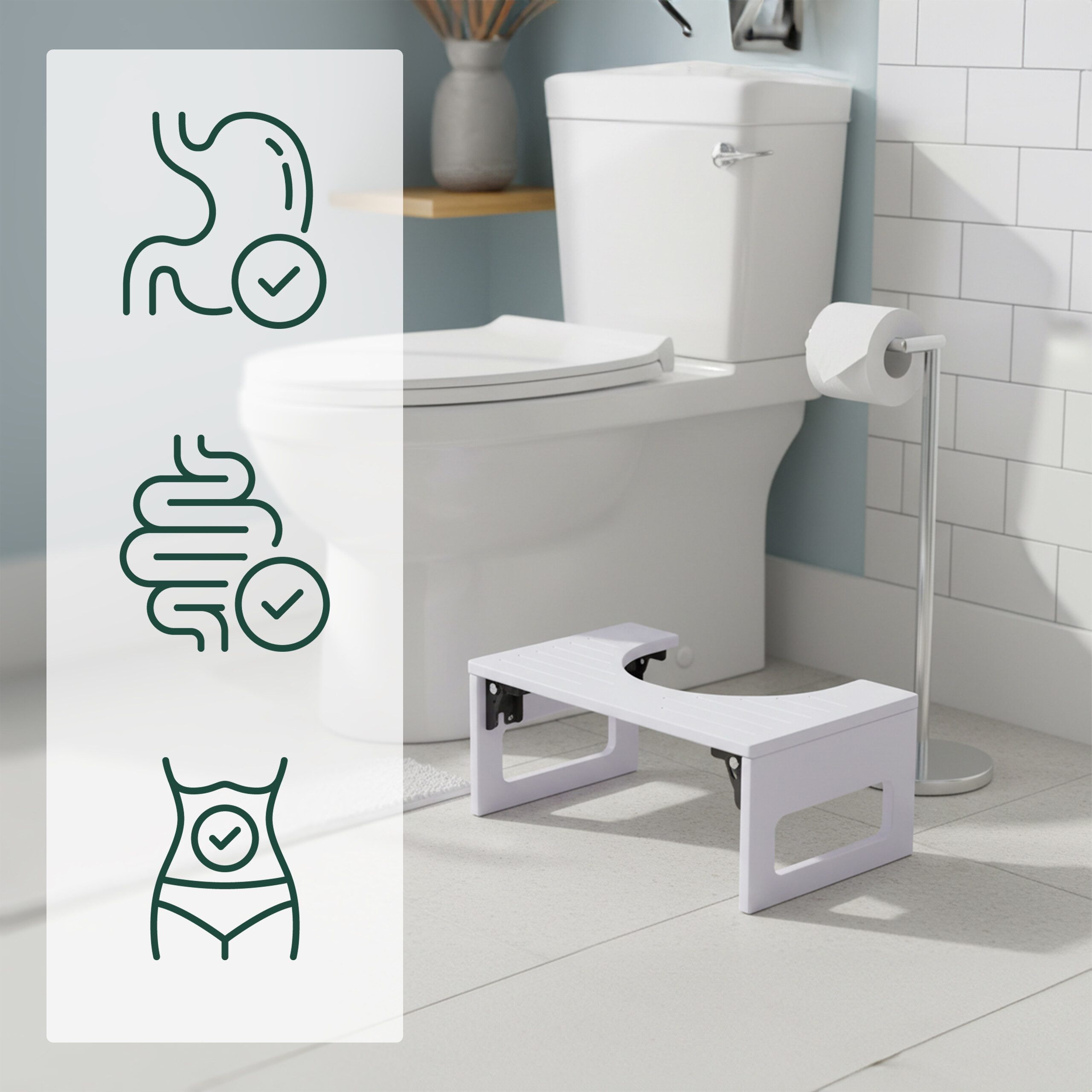 relaxdays Badhocker Klappbarer Toilettenhocker aus Bambus (1 St), weiß – Bild 3 von 5