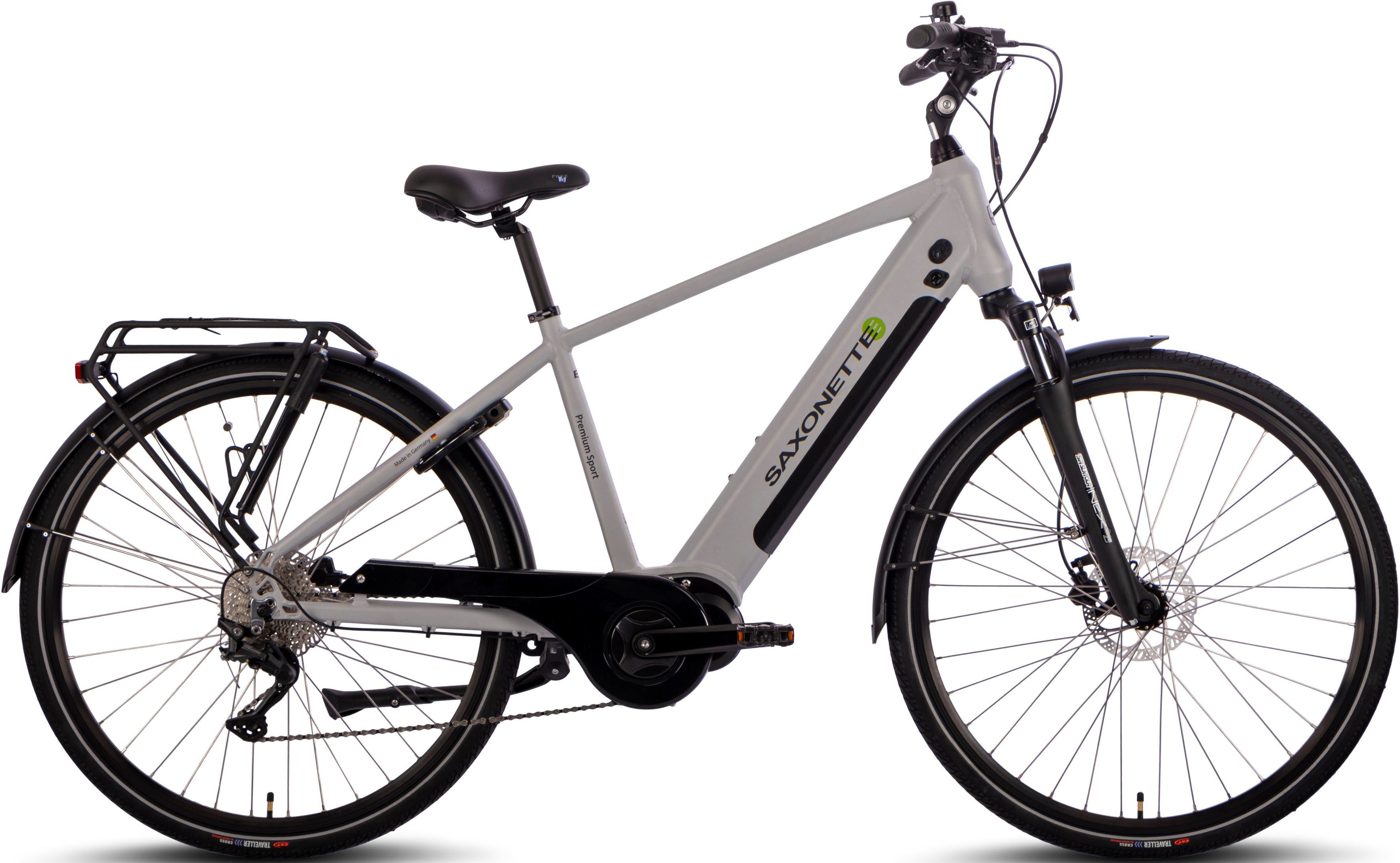 SAXONETTE E-Bike Premium Sport (Diamant), 10 Gang, Kettenschaltung, Mittelmotor, 522 Wh Akku | E-Trekkingräder