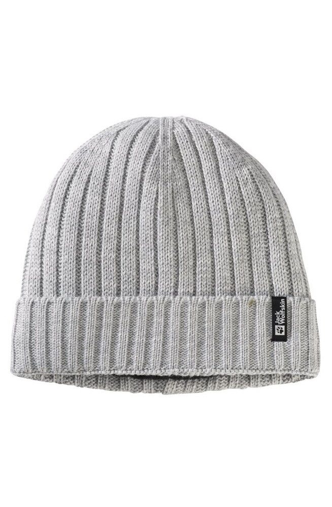 Jack Wolfskin Strickmütze Rib Knit Beanie (Fleece-Futter) grau