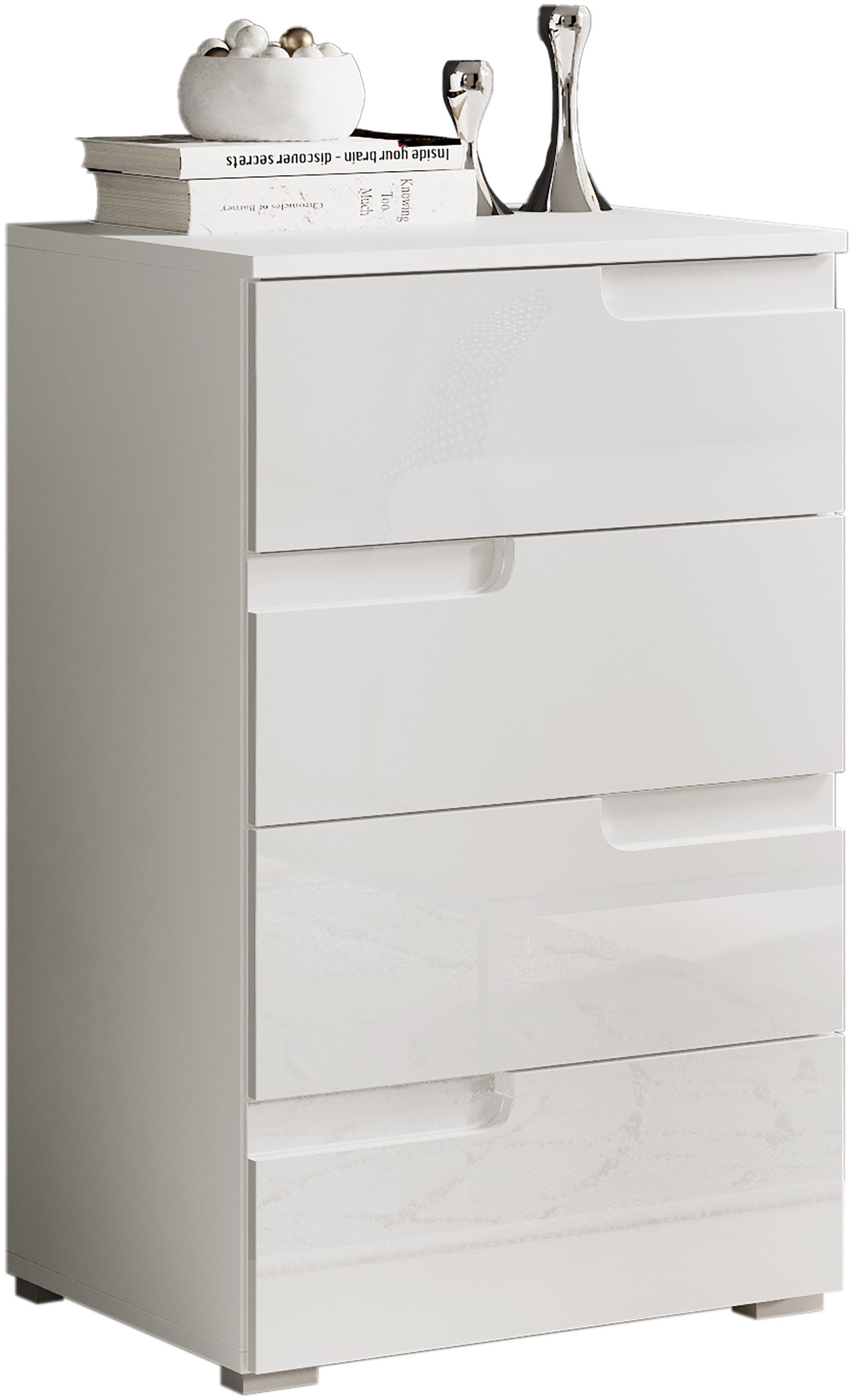 HBZ Kommode Spice Weiß Hochglanz, BxHxT 50x80x40 cm, Kommode mit 4 Schubkästen