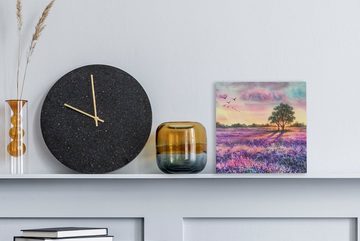 OneMillionCanvasses® Leinwandbild Lavendel - Farbe - Vögel - Bäume - Lila, (1 St), Leinwand Bilder für Wohnzimmer Schlafzimmer