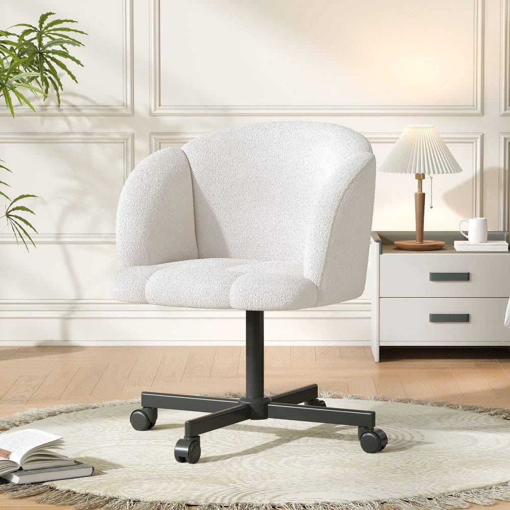 BBWL Drehstuhl Schreibtischstuhl Teddy beige höhenverstellbar, mit 360° Drehfunktion, komfortabler Büro- und für Zuhause