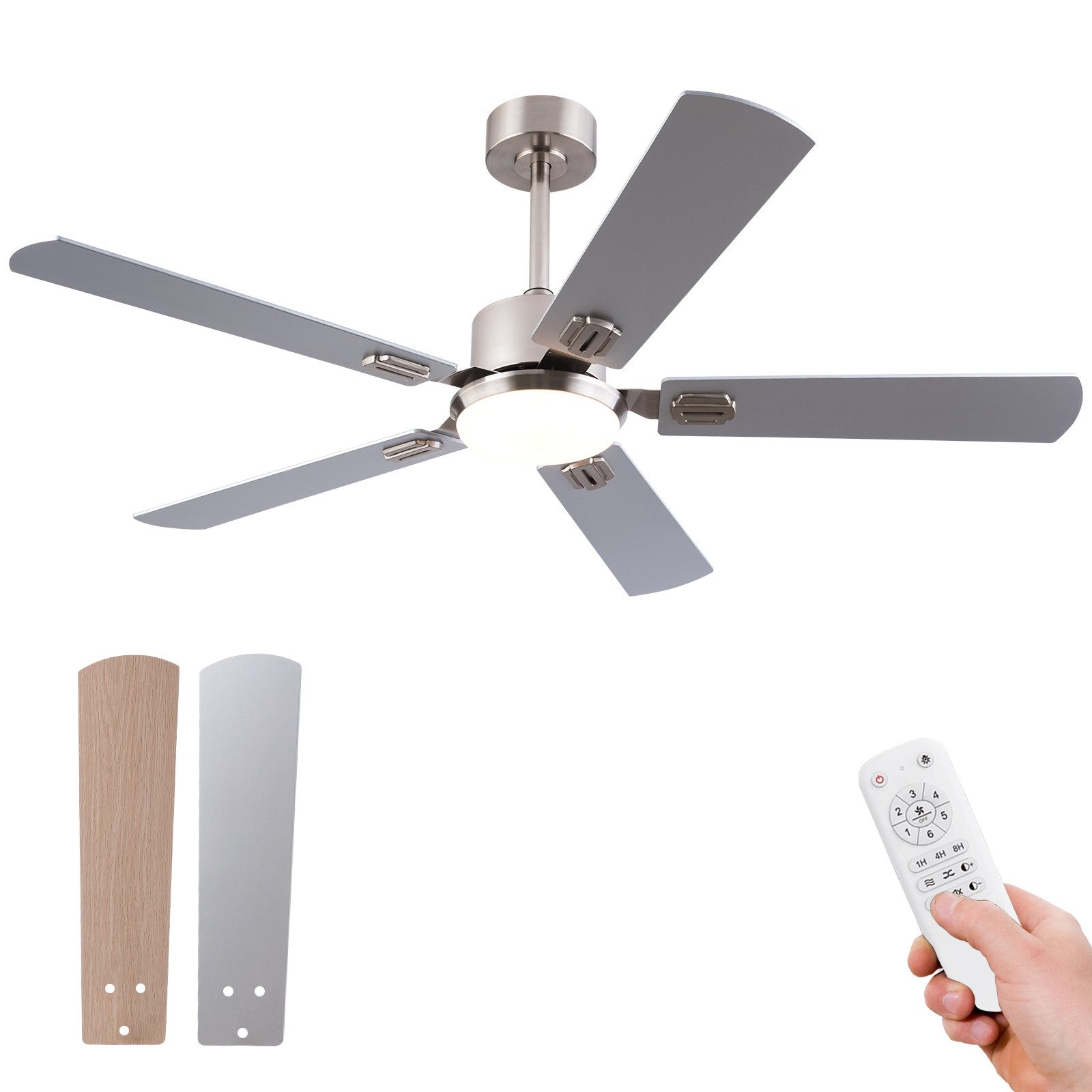Rolipo Deckenventilator LED-Licht 3 Farben/Fernbedienung, Leiser DC-Motor Deckenventilator, 52 Zoll (Sommer/Winter), 6 Stufen, 2 Deckenstangen – Bild 2 von 5