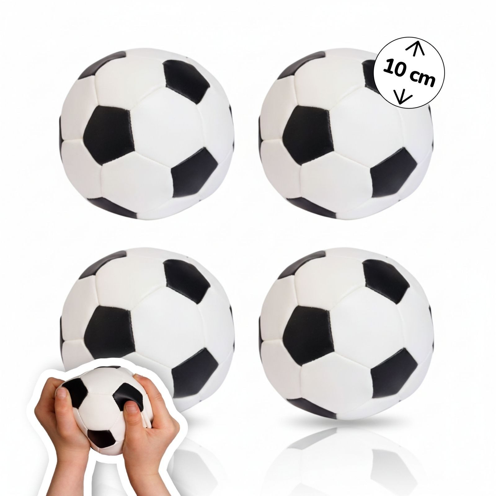 alldoro Softball Ø 10 cm, 4er Set schwarz/weiß im Fußball-Design, ab 0 Jahren, Kinderball, extra weich und leicht, Ballspiele für drinnen & draußen