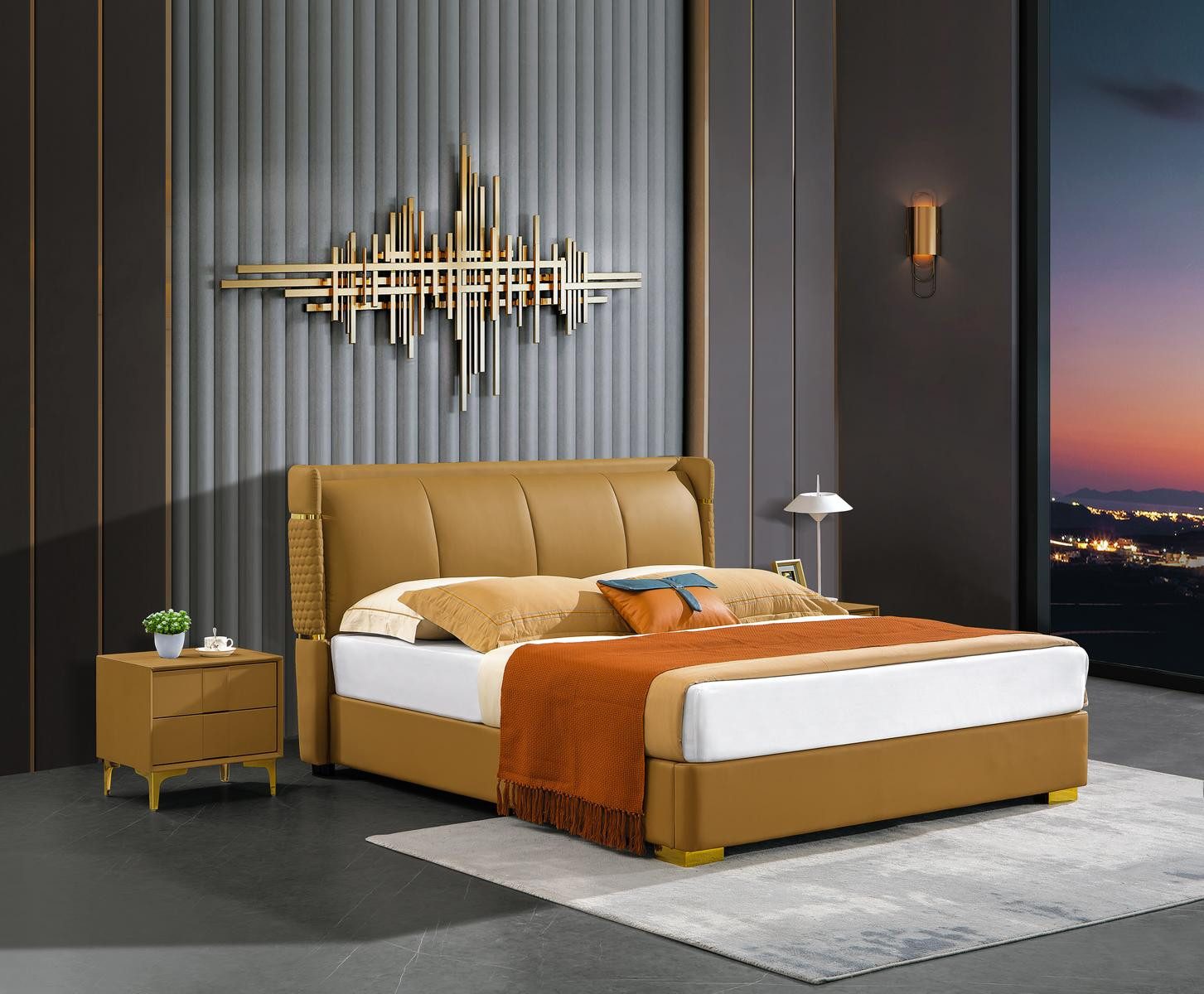 Schlafzimmer-Set Klassisches Doppelbett in Braun mit stilvollen Nachttischen