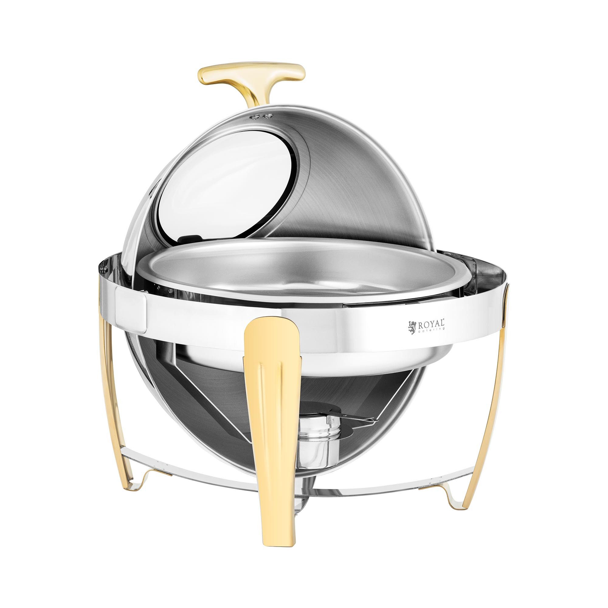 Royal Catering Speisenwärmer Chafing Dish rund Goldakzente Rolltop-Haube 6L