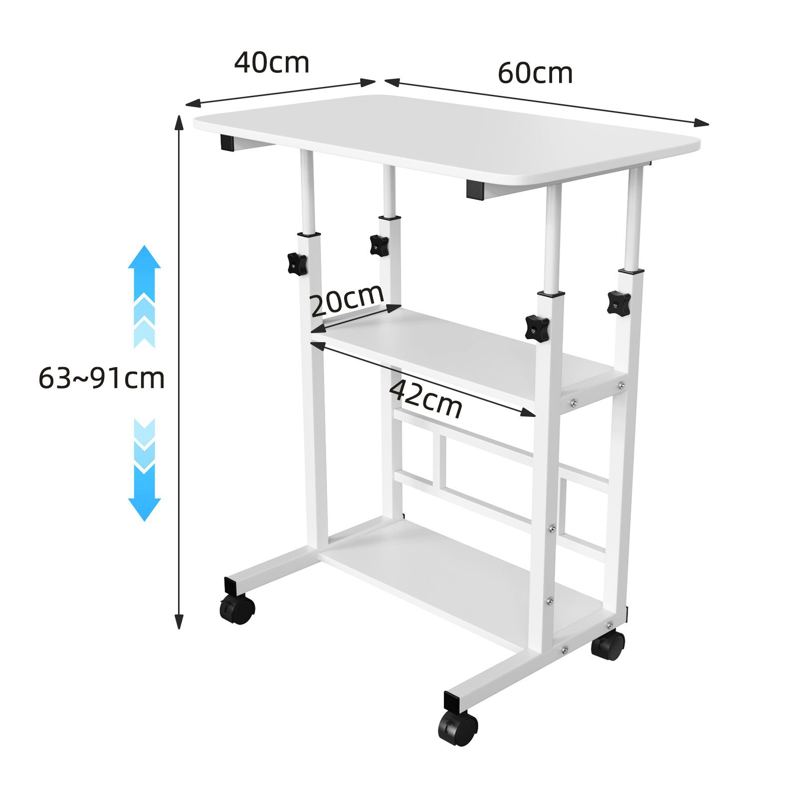 JEOBEST Computertisch Schreibtischh mit Rollen, Laptoptisch mit Ablage, (1-St., Laptoptisch) PC-Tisch Stehend, Höhenverstellbarer