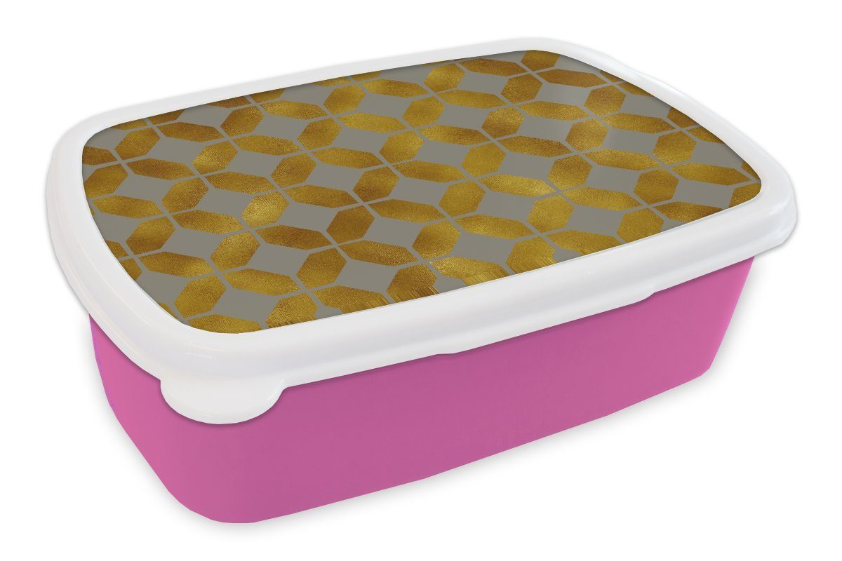MuchoWow Lunchbox Muster - Gold - Figur - Grau, Kunststoff, (2-tlg), Brotbox für Erwachsene, Brotdose Kinder, Snackbox, Mädchen, Kunststoff rosa