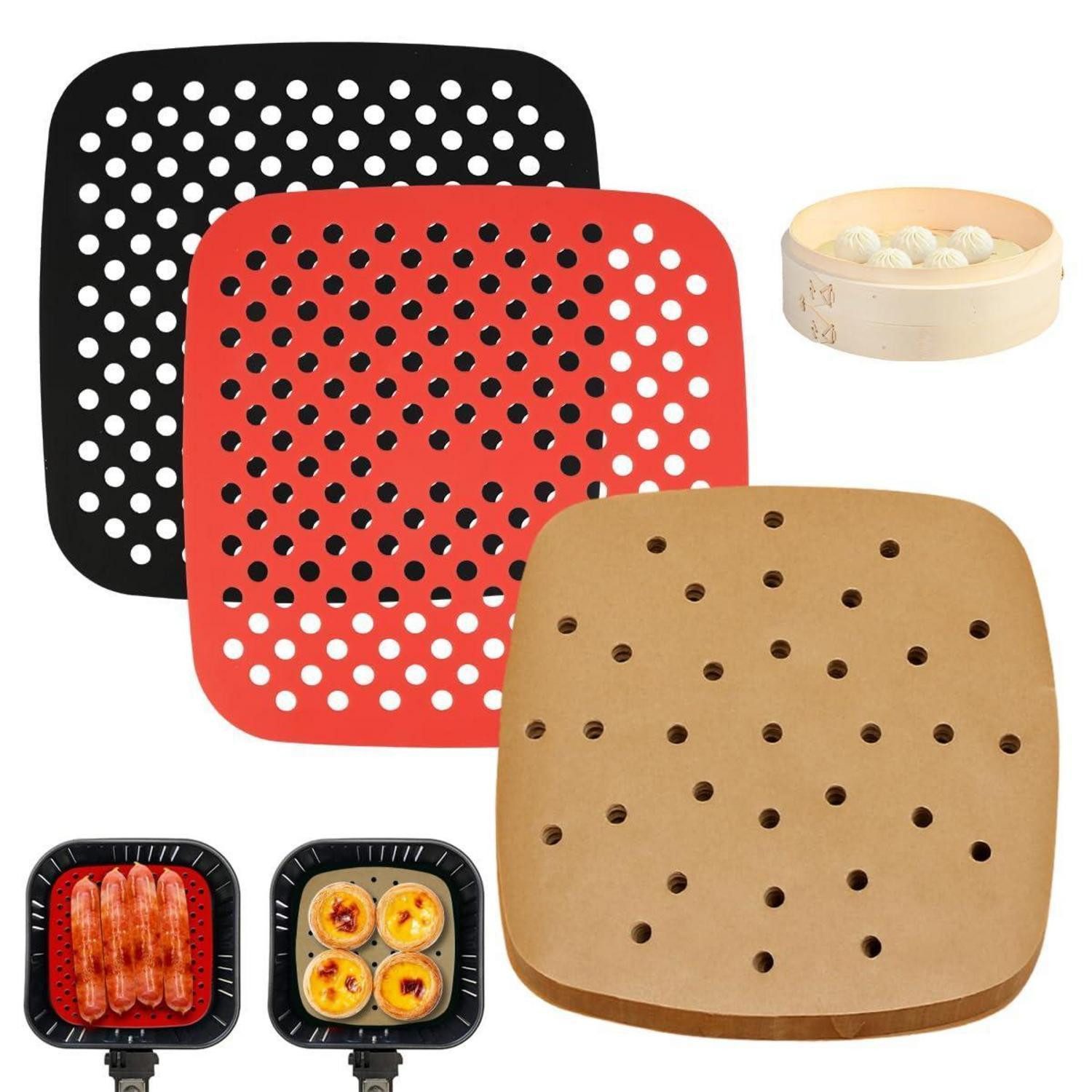LuxusKollektion Backpapier Backpapier Heißluftfritteuse 100x 21,5cm perforiert 2 Silikonmatten