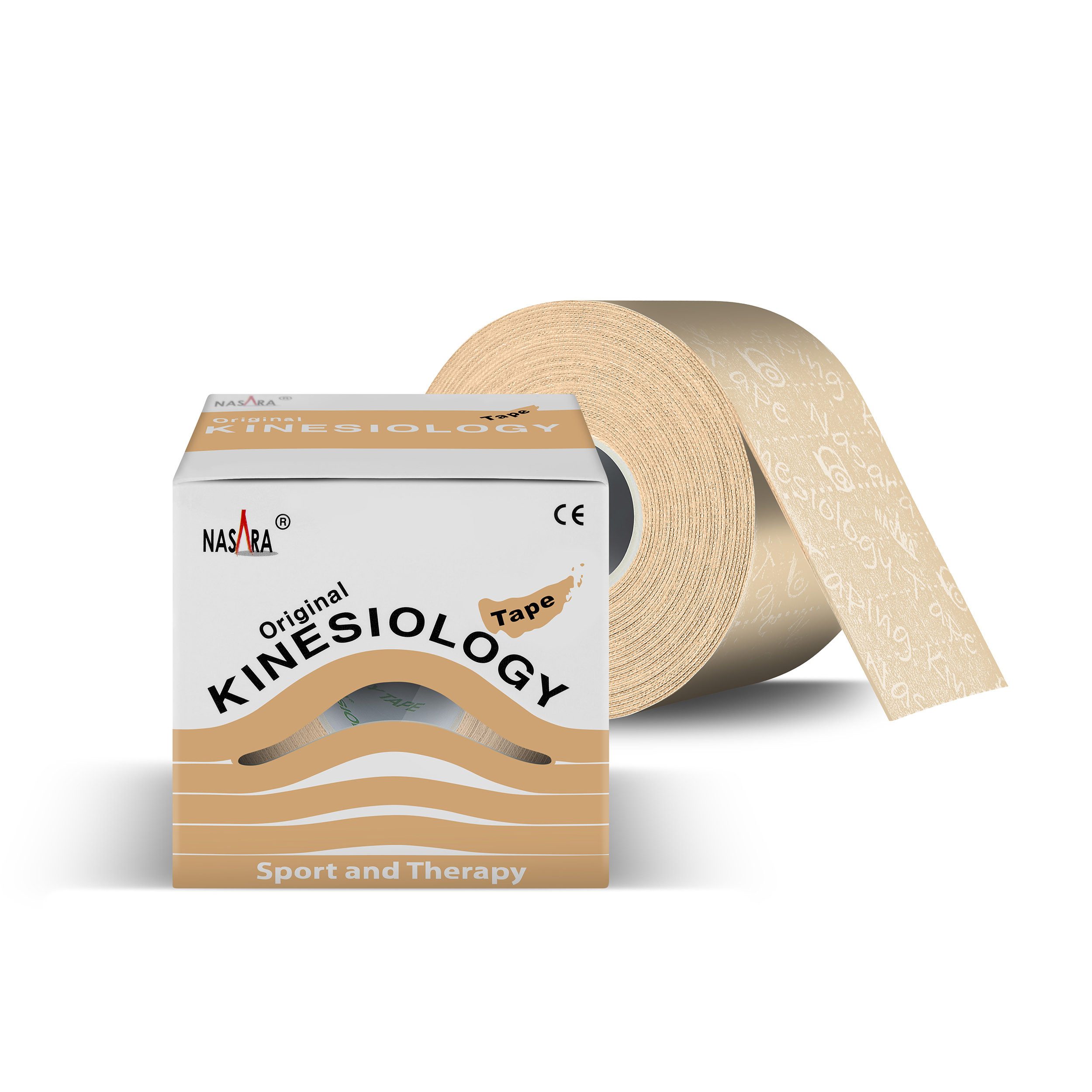 NASARA Kinesiologie-Tape 5m x 5 cm Rolle Sport- und Pysiotape mit langer Haftdauer in Beige 5m x 50 mm