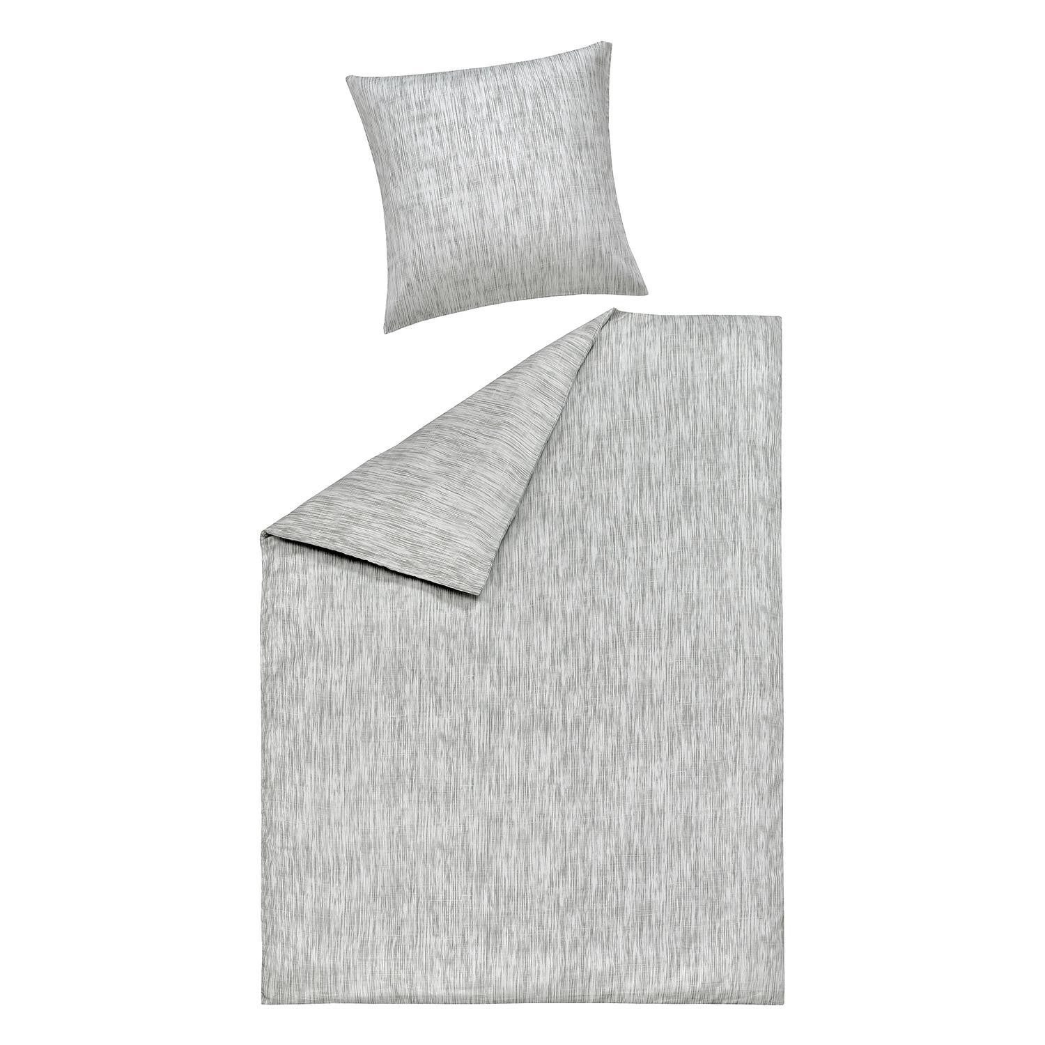 casa NOVA Bettwäsche WANDA, 135 x 200 cm, Weiß, Grau, Baumwolle, Satin, 2 teilig, melierte Streifen, mit Reißverschluss