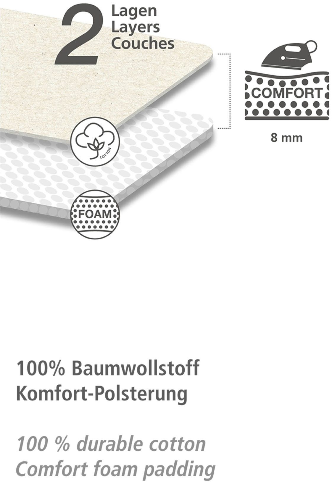 WENKO Bügelbrett Modell Advance, Bügelfläche 120x42 cm, höhenverstellbarer Bügeltisch, platzsparend klappbar