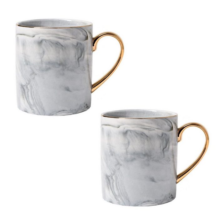 COFFEE LOVER Tasse Grau Marmor Goldhenkel & Goldrand 2er Set Keramik 390ml edles & stylisches Design Luxus Tasse
