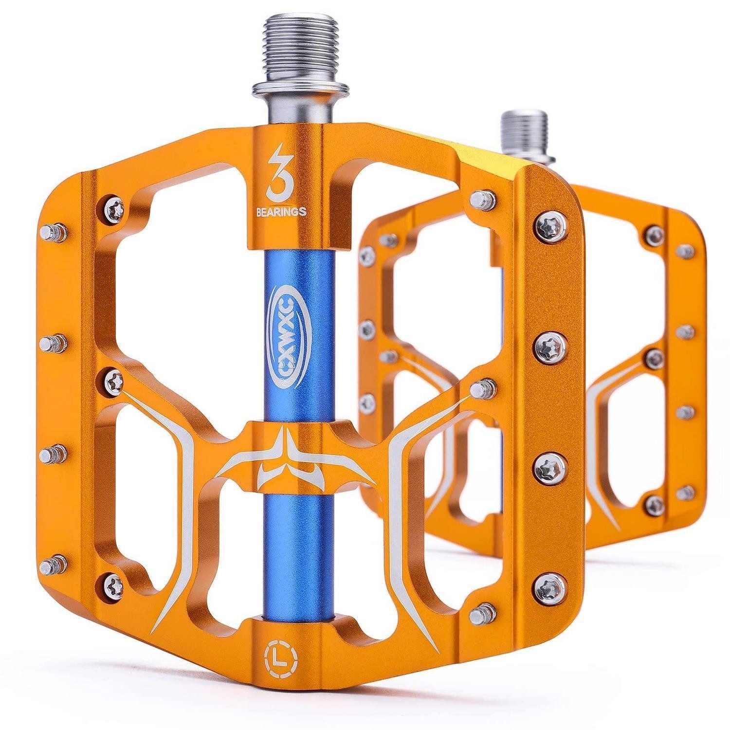 LuxusKollektion Plattformpedale MTB Pedale Alu 9/16 Zoll Gold abnehmbare Pins