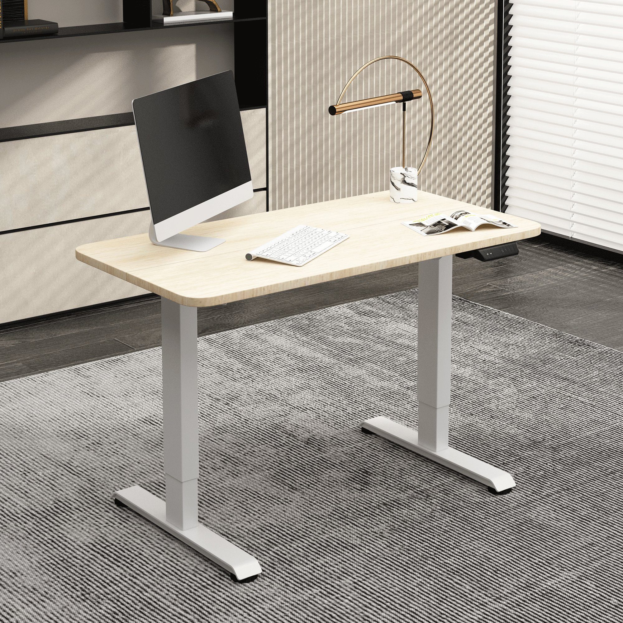 Standing Bürotisch Eiche als Eiche), Weiss Optimal elektrisch Schreibtisch Albatros Schreibtisch Stehschreibtisch, | (110x60cm, 2P11O LIFT oder International höhenverstellbarer Desk Albatros