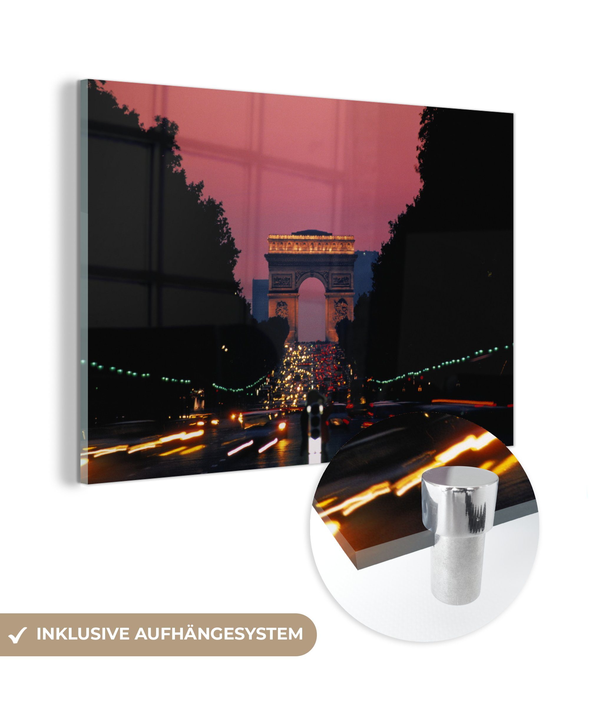 MuchoWow Acrylglasbild Von Wäldern umgebene Straßen in Richtung des Triumphbogens von Paris, (1 St), Acrylglasbilder Wohnzimmer & Schlafzimmer | Bilder