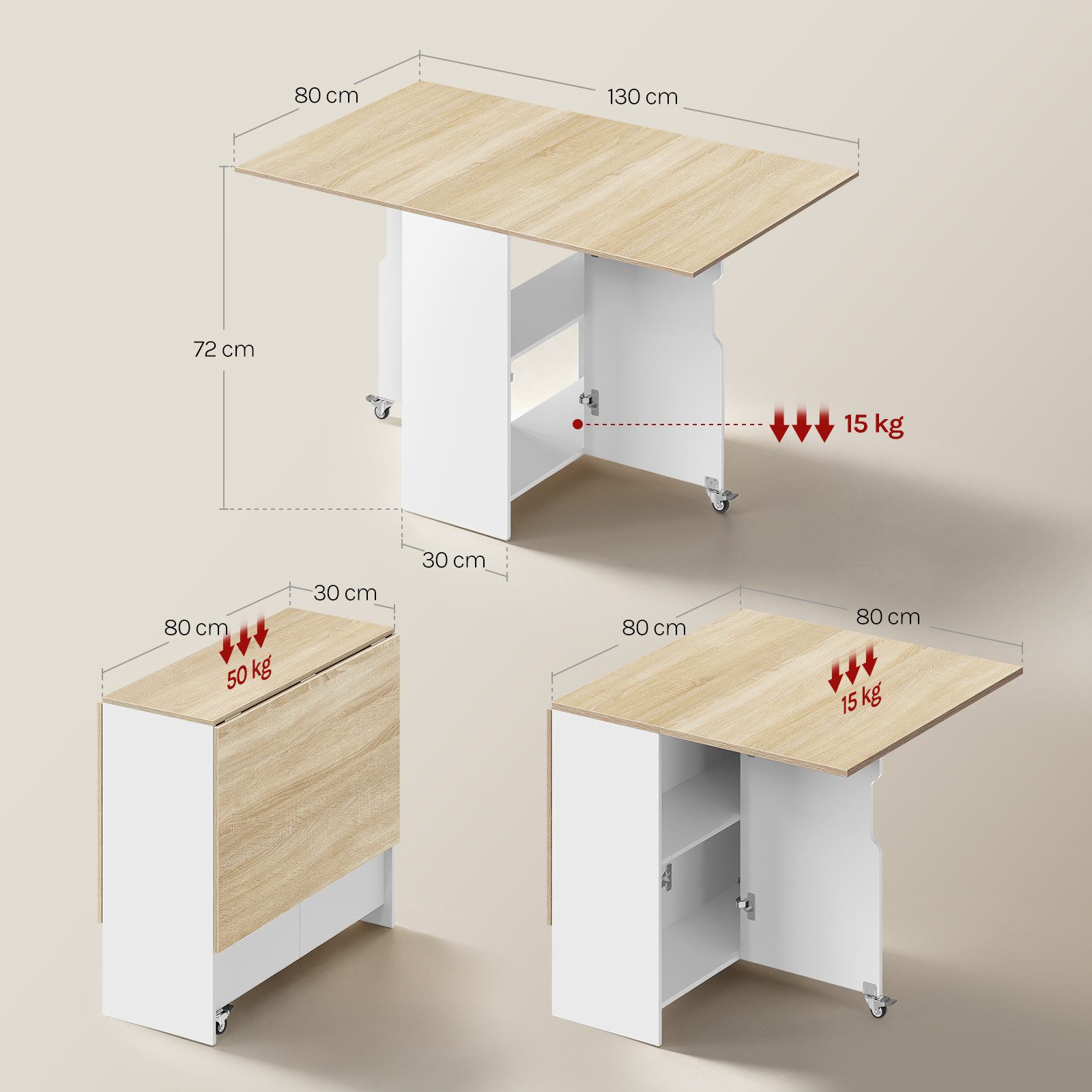 Woltu Esstisch, klappbar, Küchentisch für 2-4 Personen, 130x80x72 cm