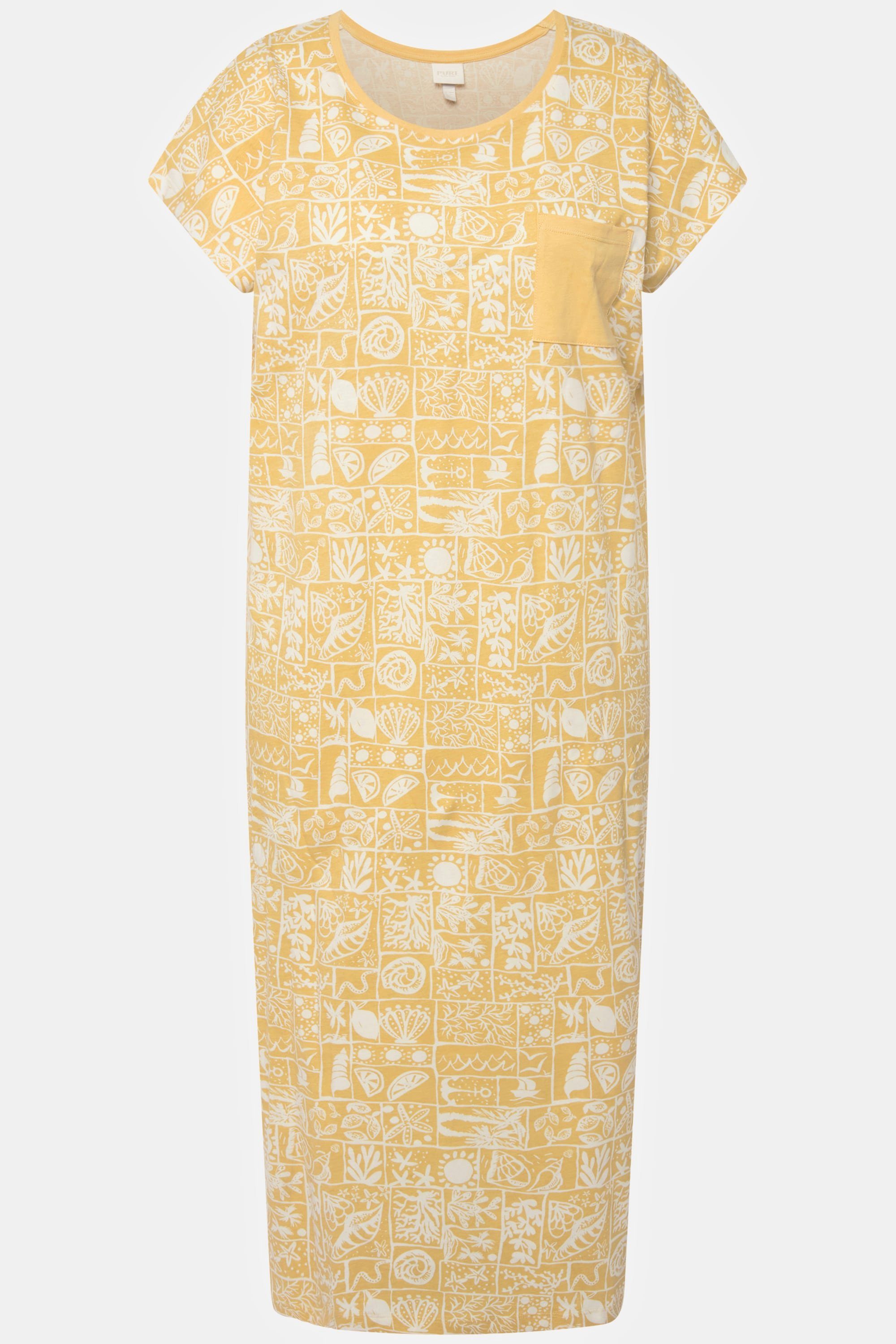 bedruckt gelb Ulla Biobaumwolle Popken Rundhals Nachthemd Nachthemd