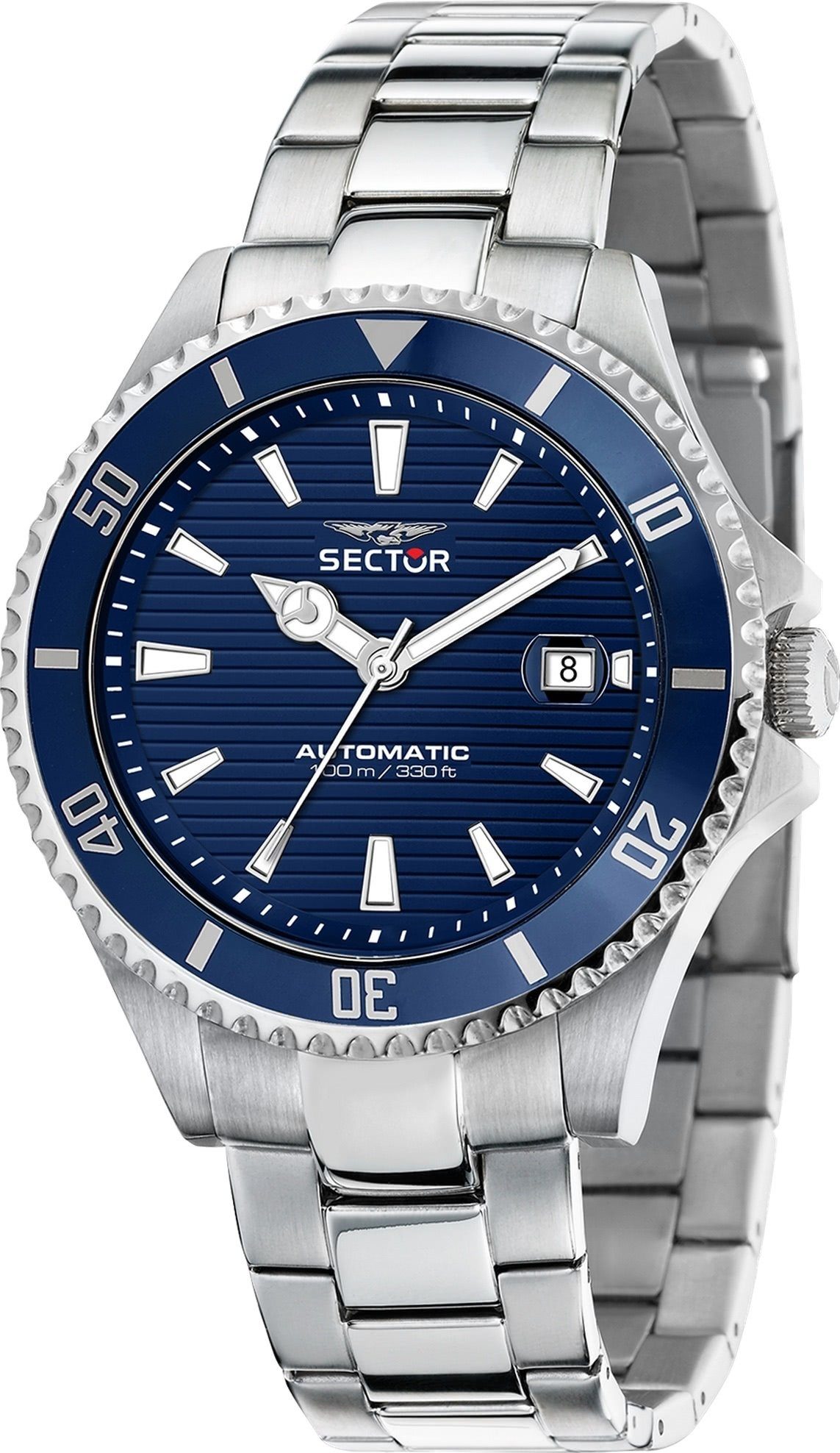 Sector Automatikuhr Sector Herren Armbanduhr Analog, (Analoguhr), Herren Armbanduhr rund, groß (43mm), Edelstahlarmband silber, Casual