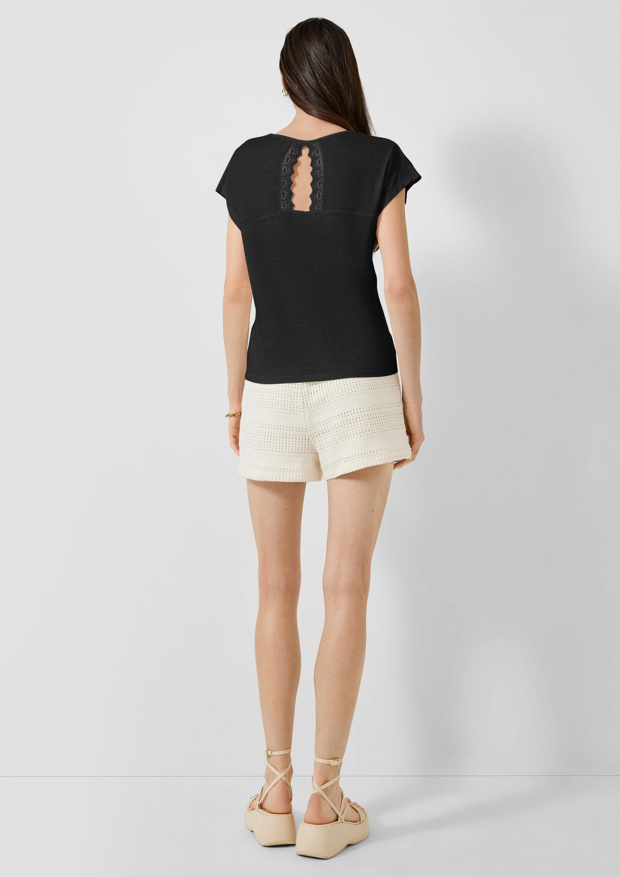 QS Kurzarmshirt T-Shirt T-Shirt mit Spitzendetail