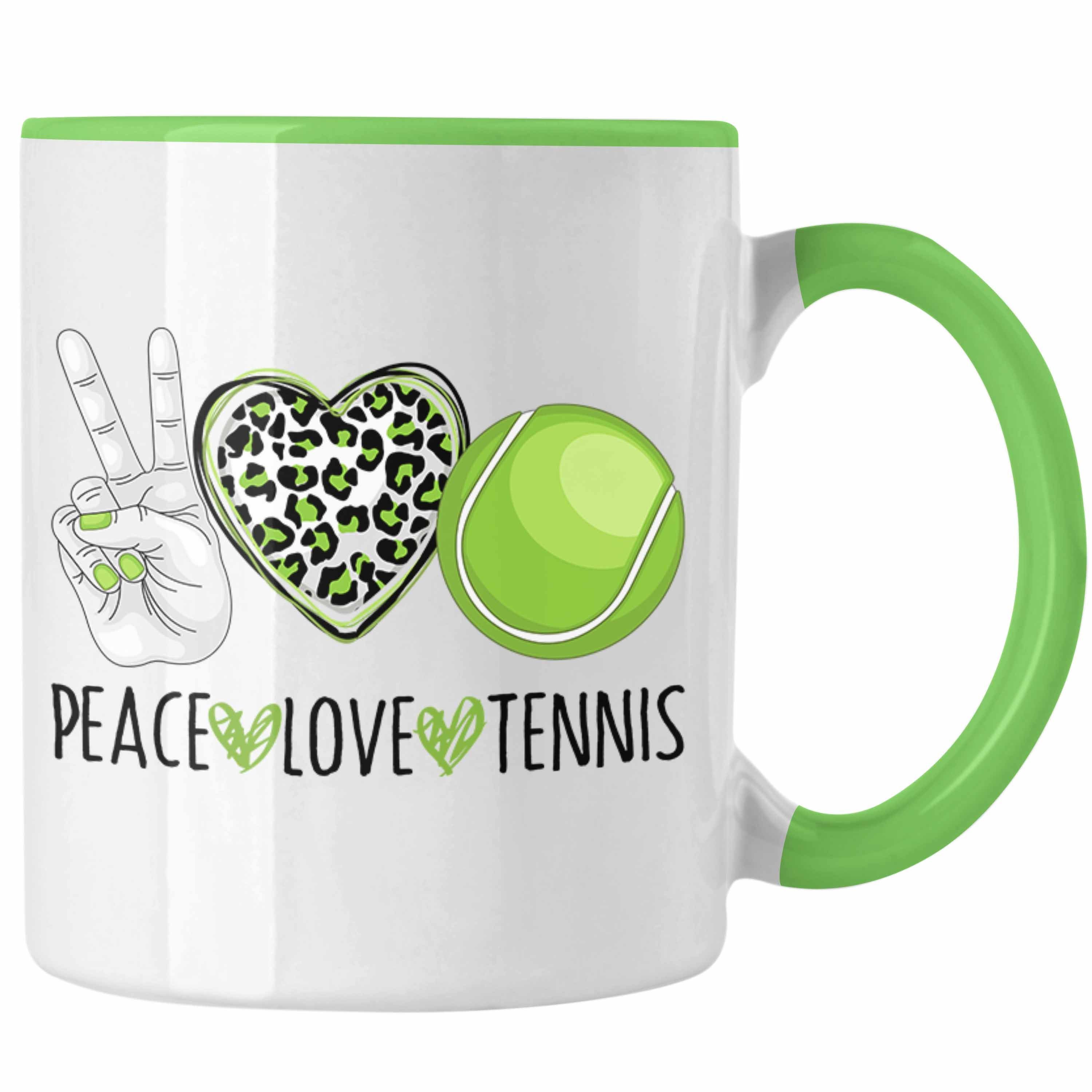 Trendation Tasse Lustige Tennis Tasse für Tennis-Spieler Coach Trainer Geschenk "Peace Grün