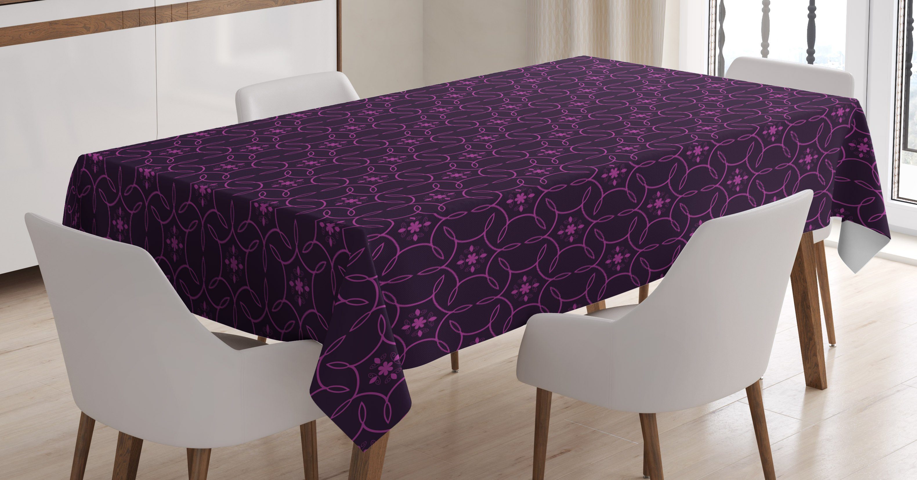 Farbfest Tischdecke den Blatt-Details Swirl Aubergine Farben, Bereich geeignet Abakuhaus Klare Außen Waschbar Für
