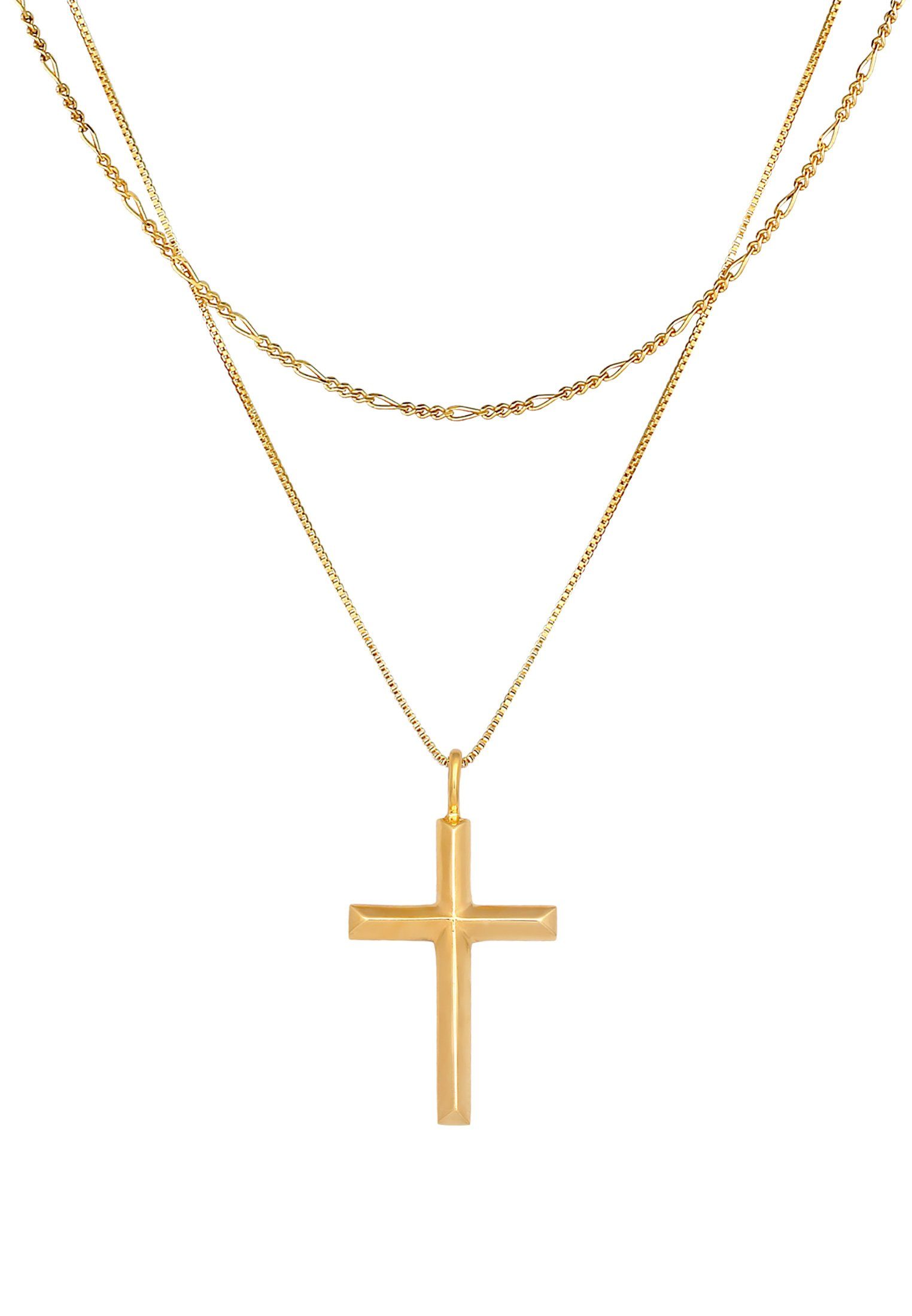Kuzzoi Kette Silber, mit Layer 925 Kreuz Herren Anhänger Kreuz Religion Gold