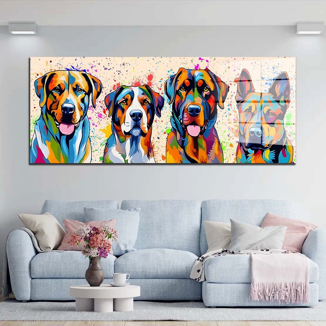 Artedinoi Acrylglasbild Pop Art große Hunde Colour Style Acrylglas Wandbild Bild Wanddeko Wohn