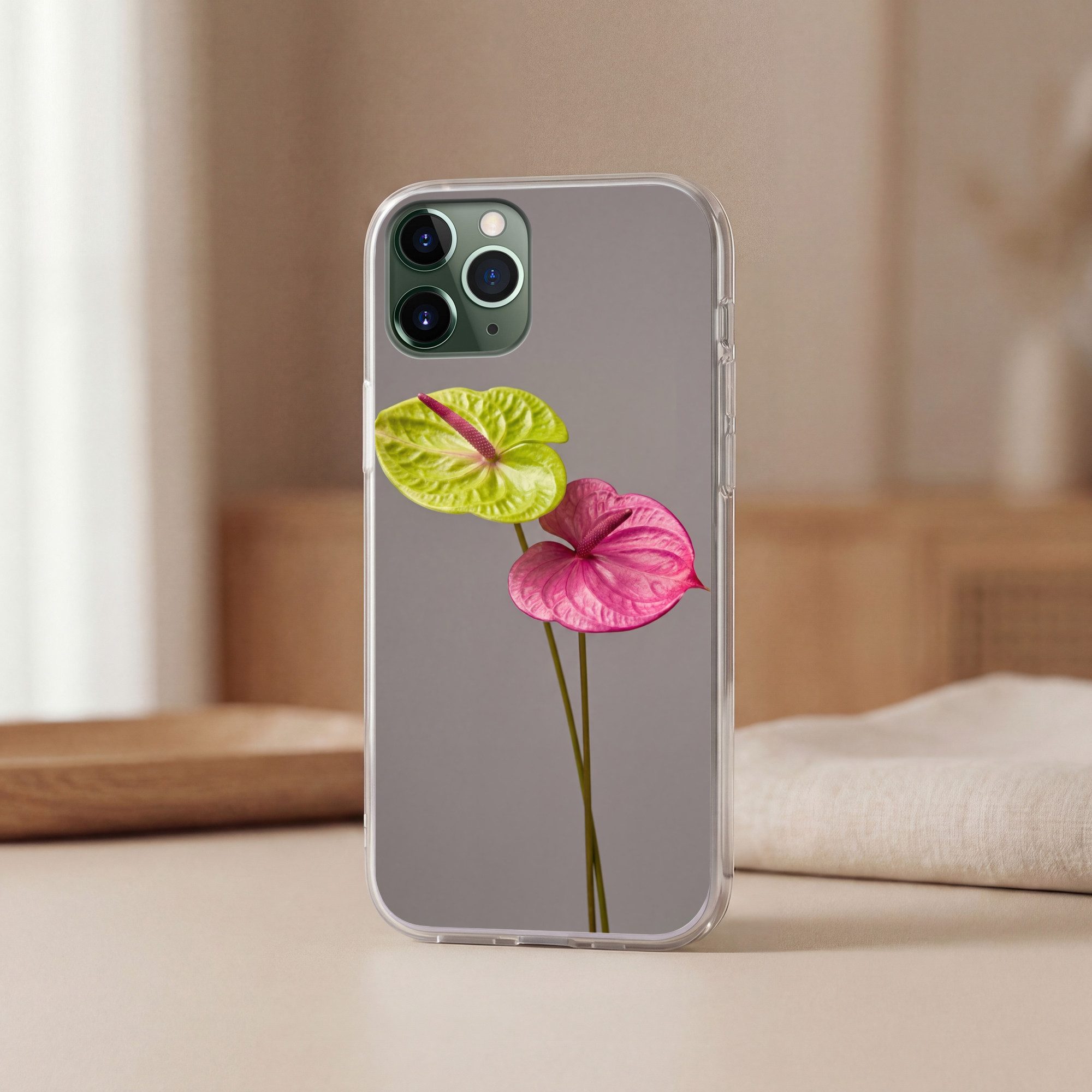 MuchoWow Handyhülle für Apple iPhone 11 Pro Pflanzen - Anthurium - Grün - Rosa, Smartphone-Bumper, Print, Handy Schutzhülle Dünn