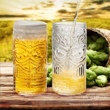 PLATINUX Glas Tiki Gläser, Glas, Cocktailgläser Set 6-Teilig 450ml (max. 500ml) Biergläser Longdrinkgläser Hawaiianisch