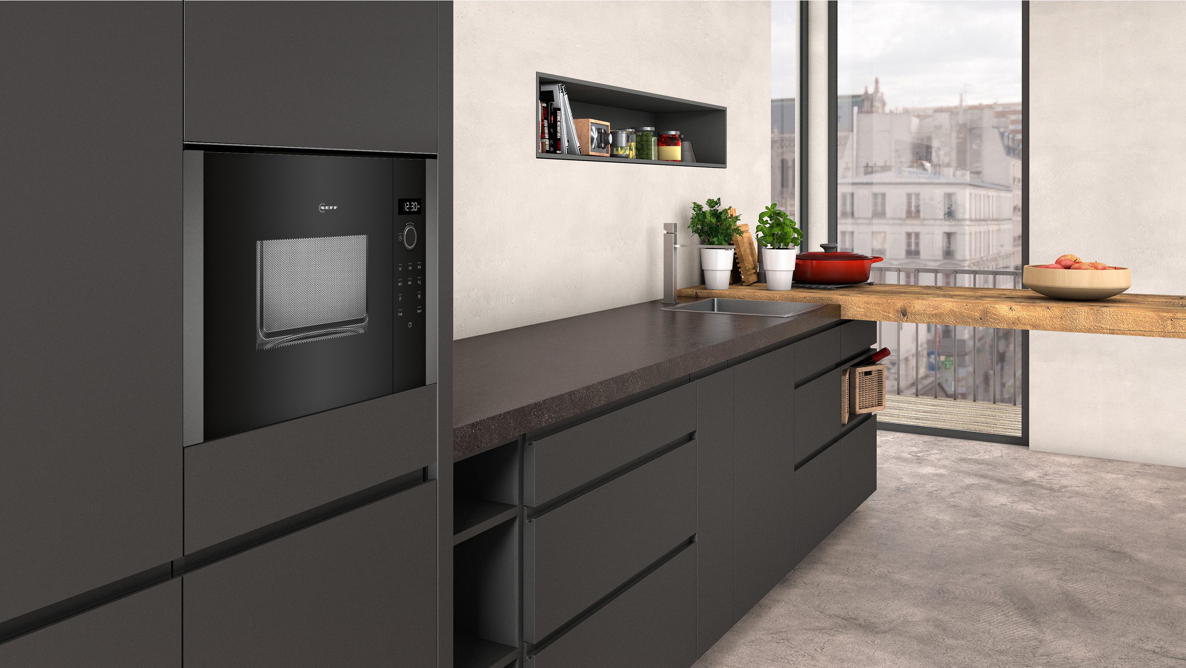 NEFF Einbau-Mikrowelle HLAWD23G0, Mikrowelle, 20 l, Seitliche Drehtür für Hocheinbau & schnelle Easy Clean-Reinigung