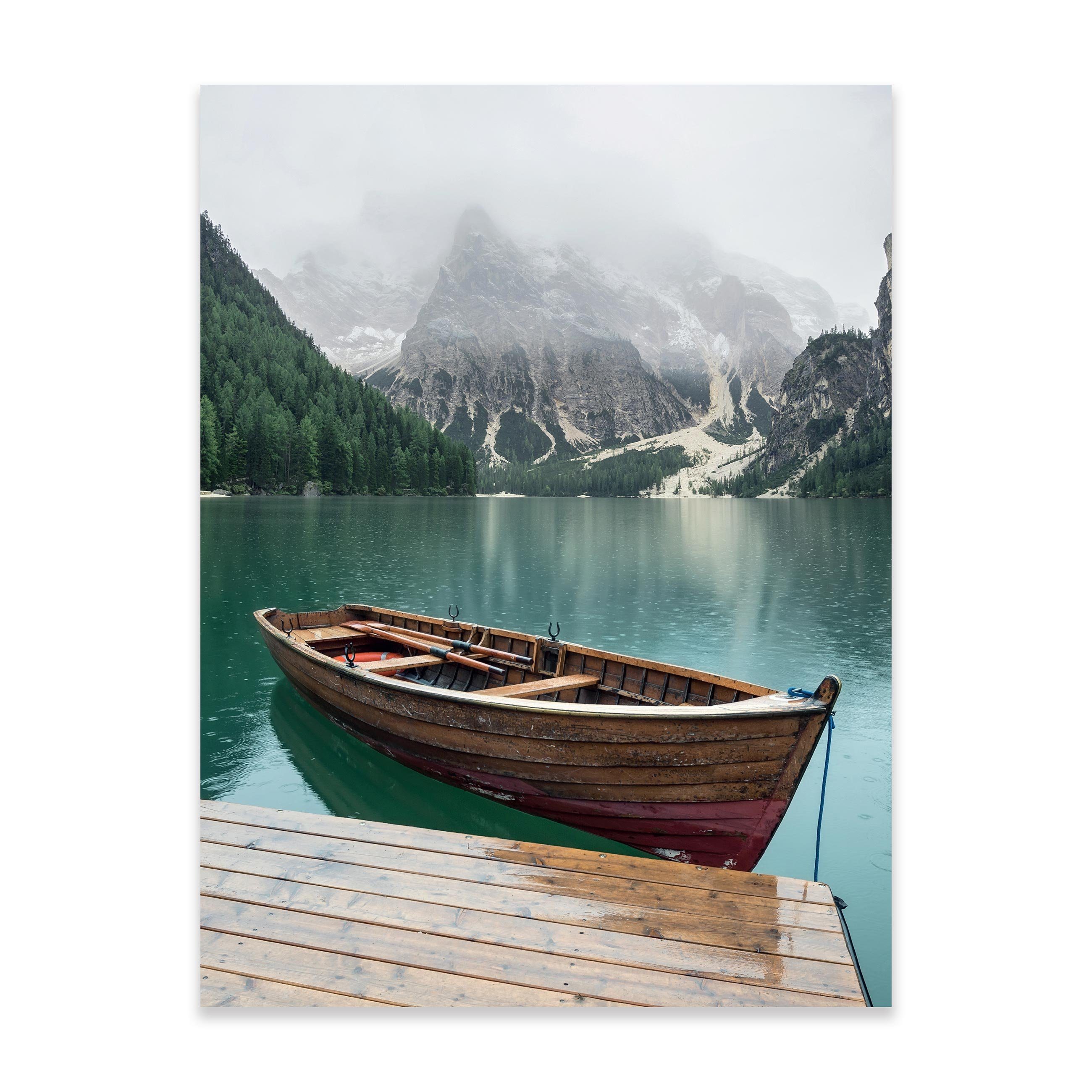 Wallarena XXL, Berge Landschaft / 30x40 Boot cm cm Wandbild Poster (OHNE / POSTER, Wohnzimmer 70x100 1 zur St), Schlafzimmer Größen PREMIUM Kunstdruck Auswahl: 50x70 Natur cm RAHMEN