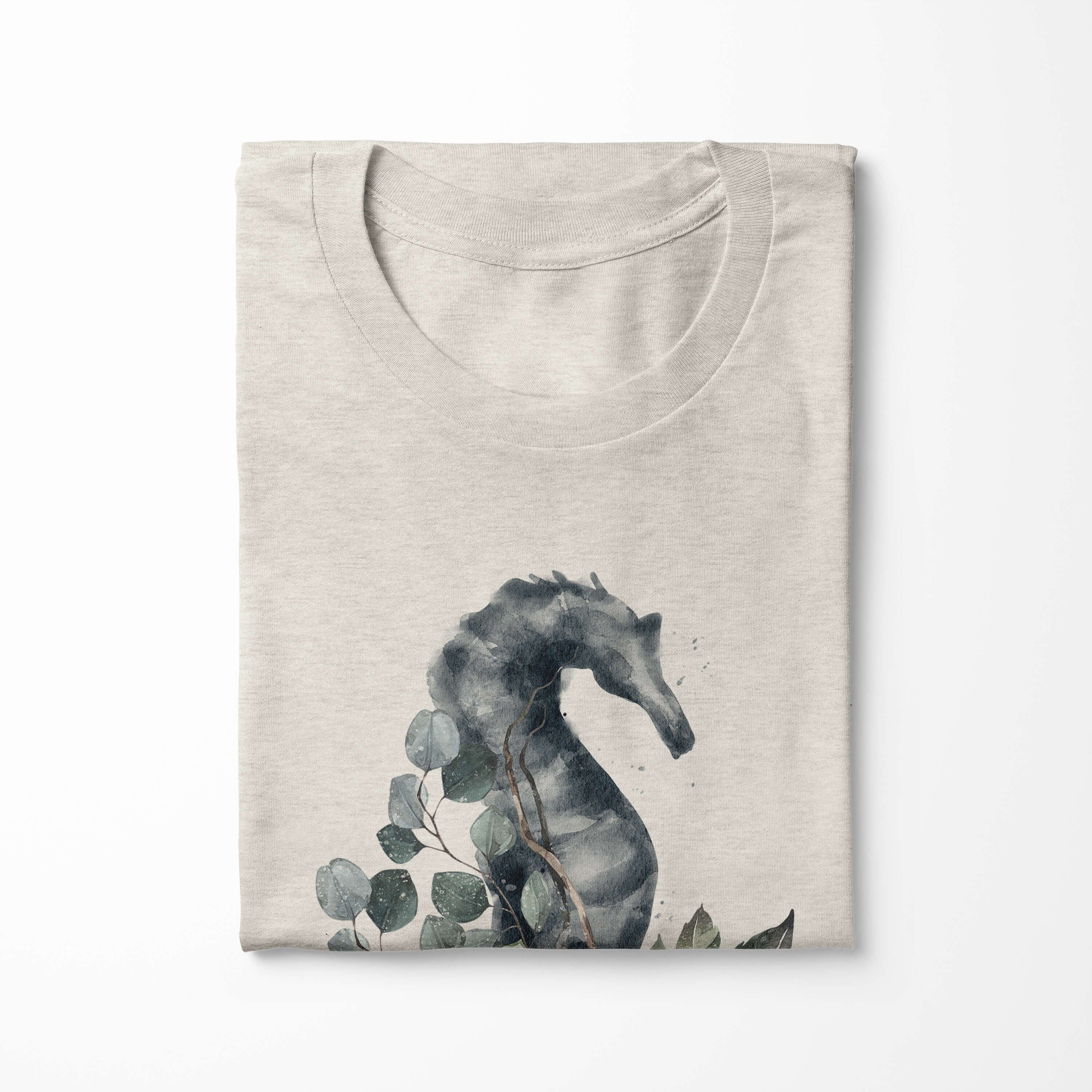 Ökomode Art Seepferdchen gekämmte (1-tlg) 100% Sinus Herren Shirt Wasserfarben Nachhaltig Bio-Baumwolle Motiv T-Shirt T-Shirt