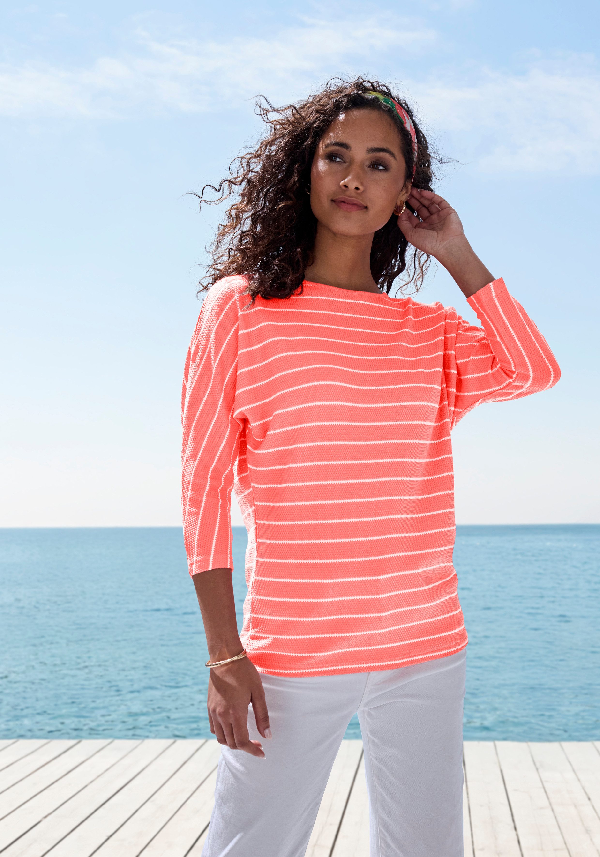 Vivance by Lascana 3/4-Arm-Shirt mit modischer Streifenstruktur aus Baumwoll-Viskose-Qualität – Bild 5 von 5