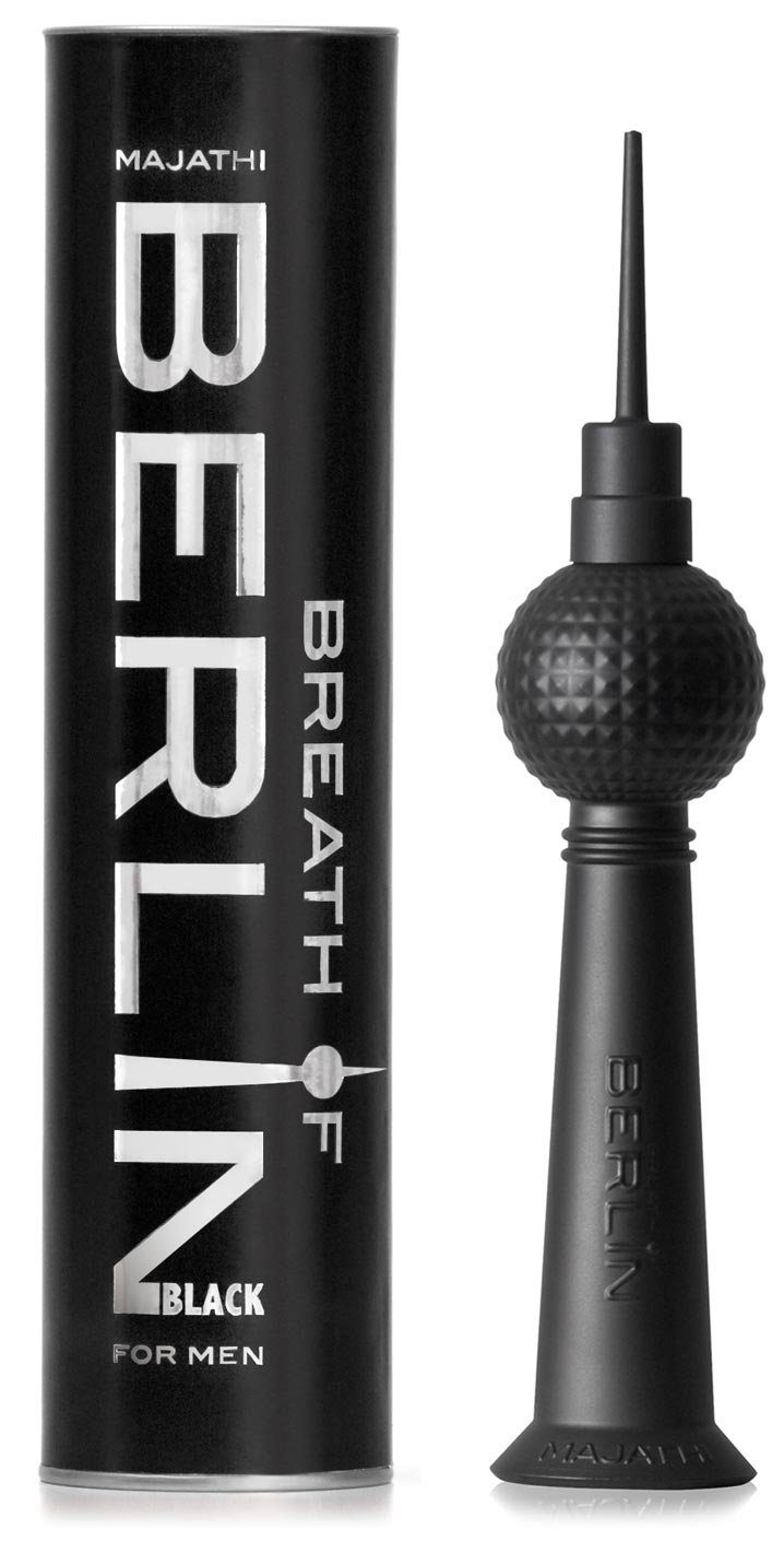 BREATH OF BERLIN Eau de Toilette BREATH OF BERLIN BLACK for Men, Design Glasflakon inspiriert vom Berliner Fernsehturm, Berlin-Geschenk