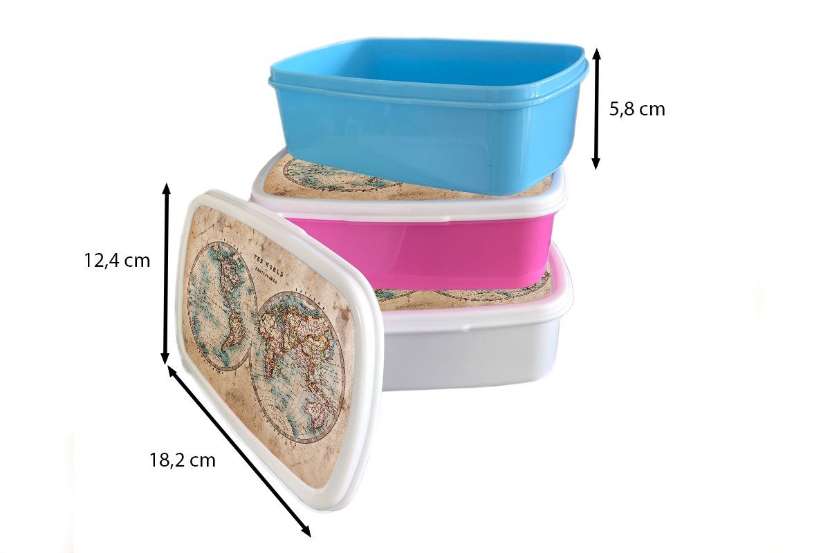 MuchoWow Lunchbox Weltkarte - Papyrus (2-tlg), Junge Snackbox, Mädchen, Brotbox Vintage Kunststoff Erwachsene, Kunststoff, Mädchen, für Kinder Kinder, - Brotdose - rosa - 