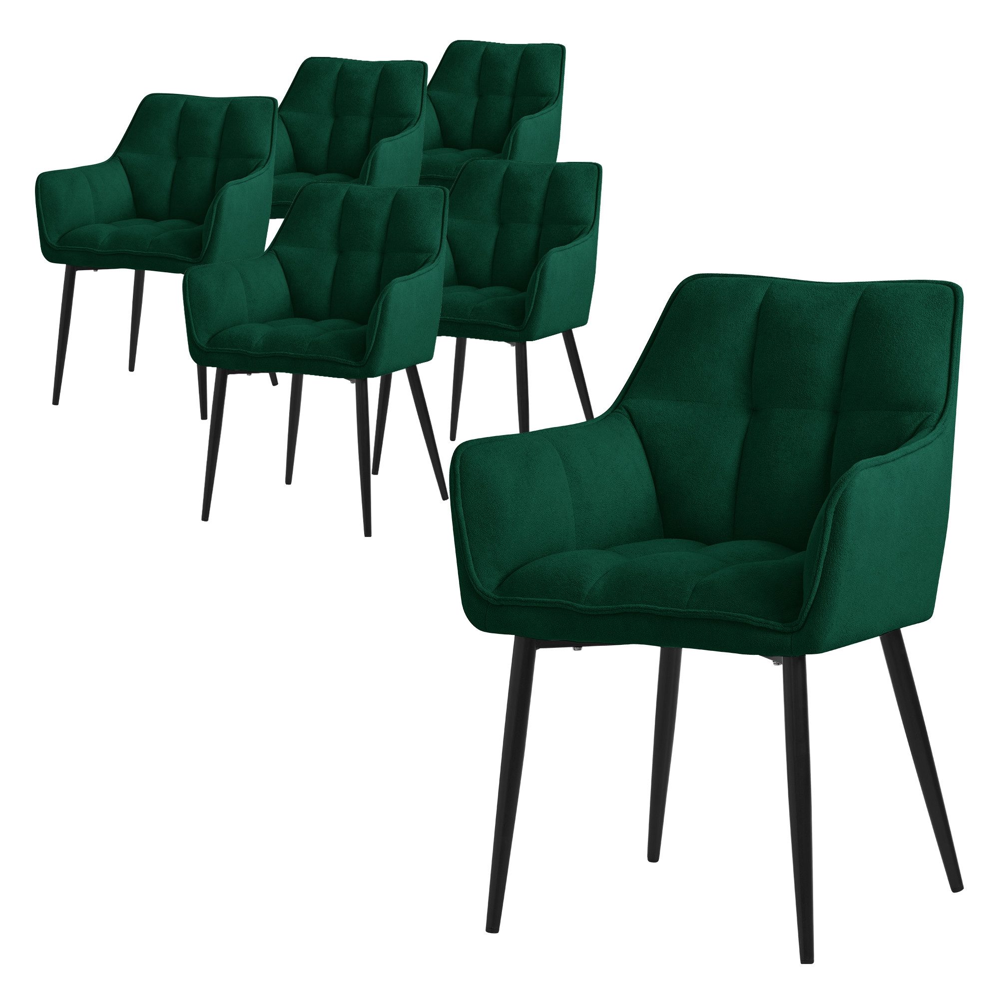 ML-DESIGN Polsterstuhl Esszimmerstuhl mit dickem gepolsterter Sitz Rücken- und Armlehnen (6 St), Wohnzimmerstuhl aus Frotteestoff Dunkelgrün Loungesessel Küchenstuhl