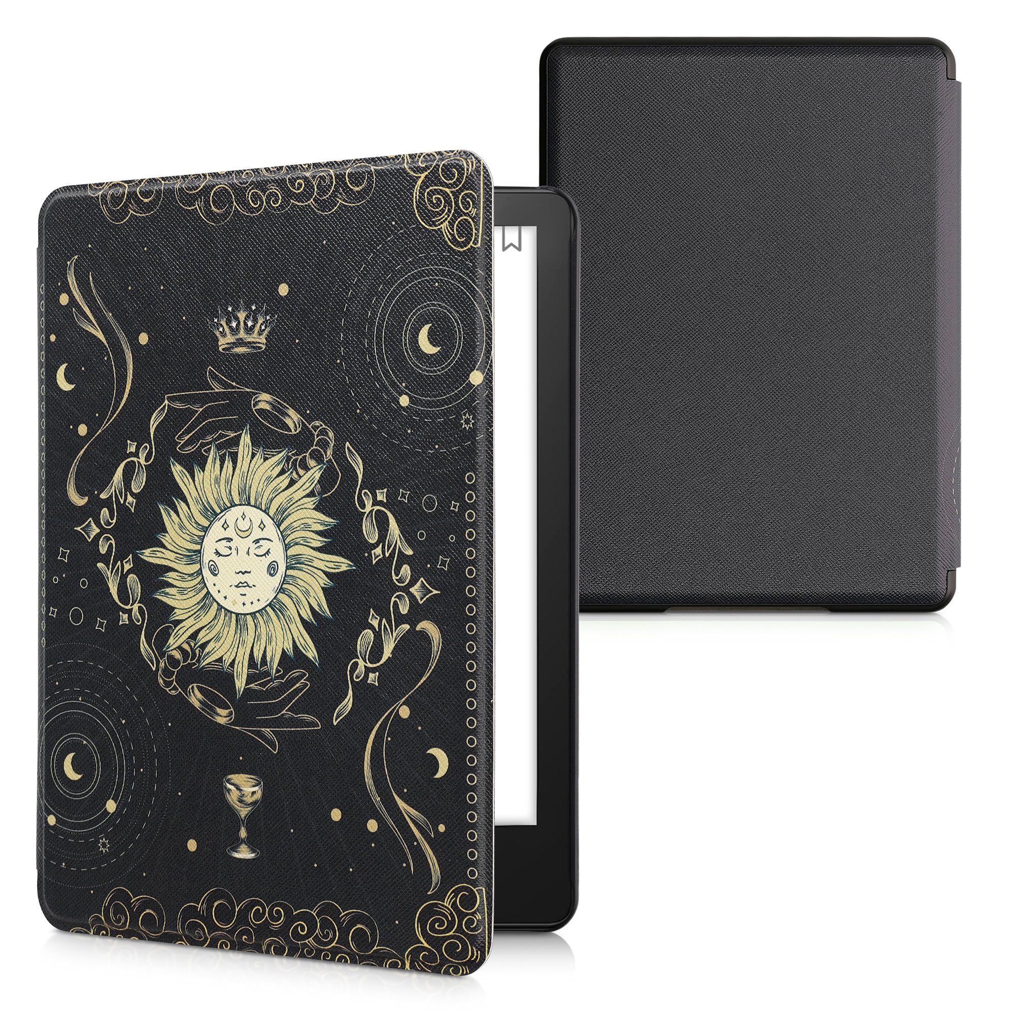 kwmobile E-Reader-Hülle Klapphülle für Amazon Kindle Paperwhite 11. Generation Hülle, eReader Case Tarot Karten Design Dunkelblau Gelb Schwarz