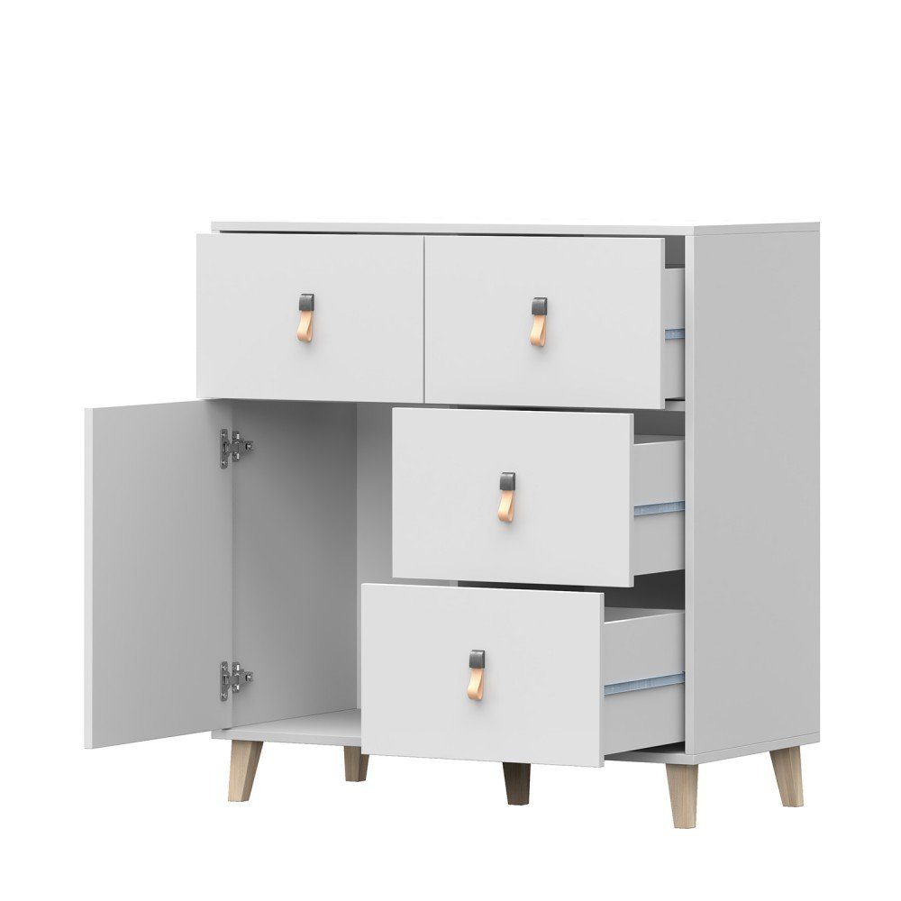 und Kinderzimmer, Collective 96,5cm weiss und Jugendzimmer, Kommode Schuladen Sideboard einem praktisches Kids Regal Skandi vier hoch mit breit, 90cm