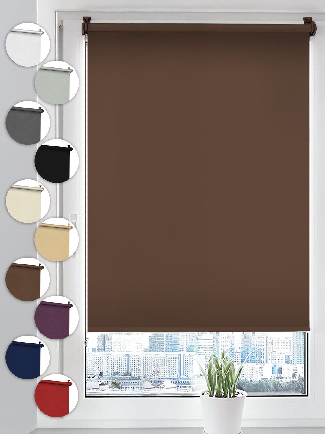 Verdunklungsrollo Seitenzugrollo, Sonello, verdunkelnd, einfach Montage ohne Bohren, freihängend, Klemmfix, 30cm x 130cm Braun Verdunkelungsrollo, Rollos Fenster, Sonnenschutz