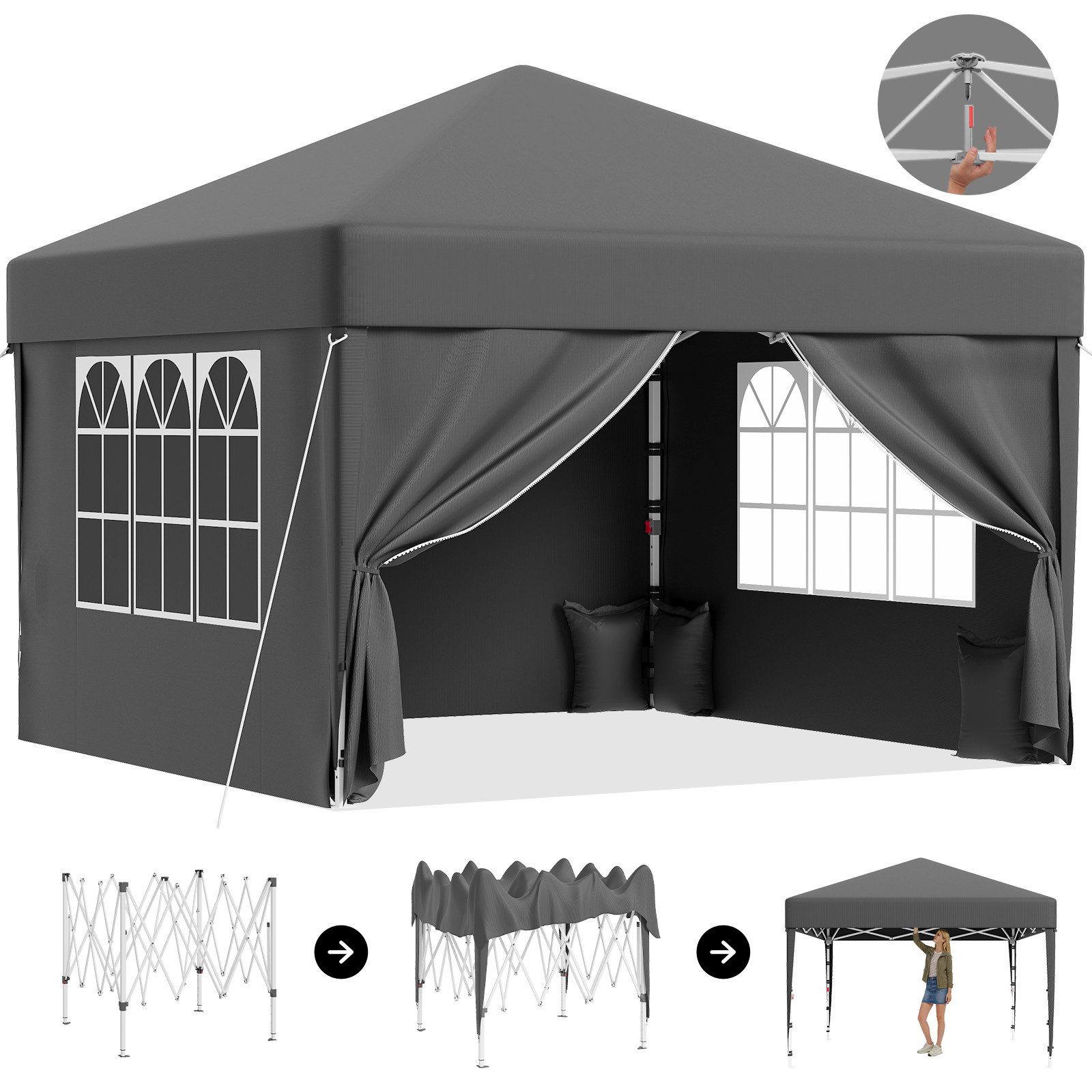 HOMALL Pavillon 3x3/3x6 m Faltpavillon Gartenpavillon Winterfest Pop Up Partyzelt, Wasserdicht Faltpavillon mit 4 Seitenteilen, Sandsäcke