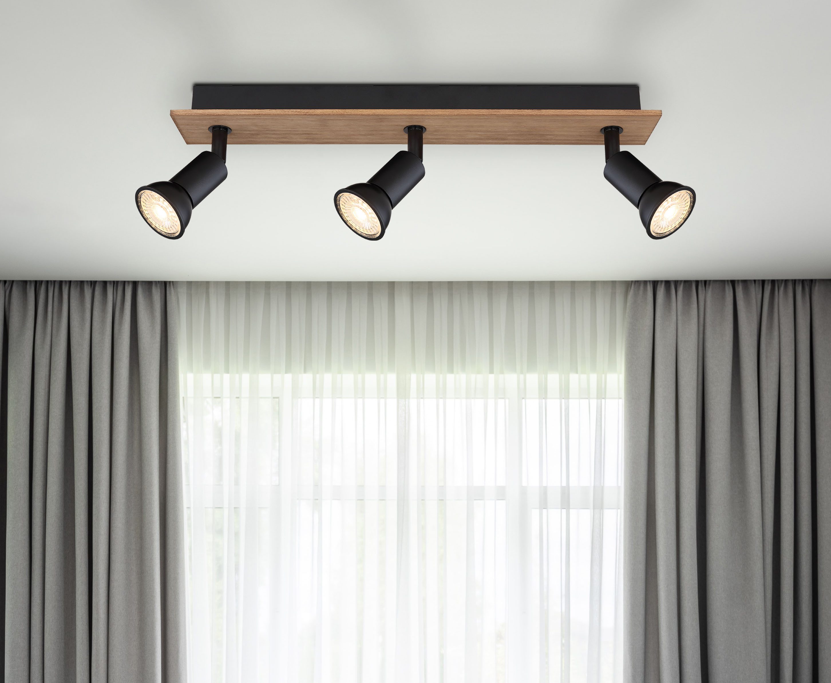 GLOBO LIGHTING Deckenstrahler DREW, ohne Leuchtmittel, Deckenspot/Holz/schwarz/LxBxH: 400x60x90mm