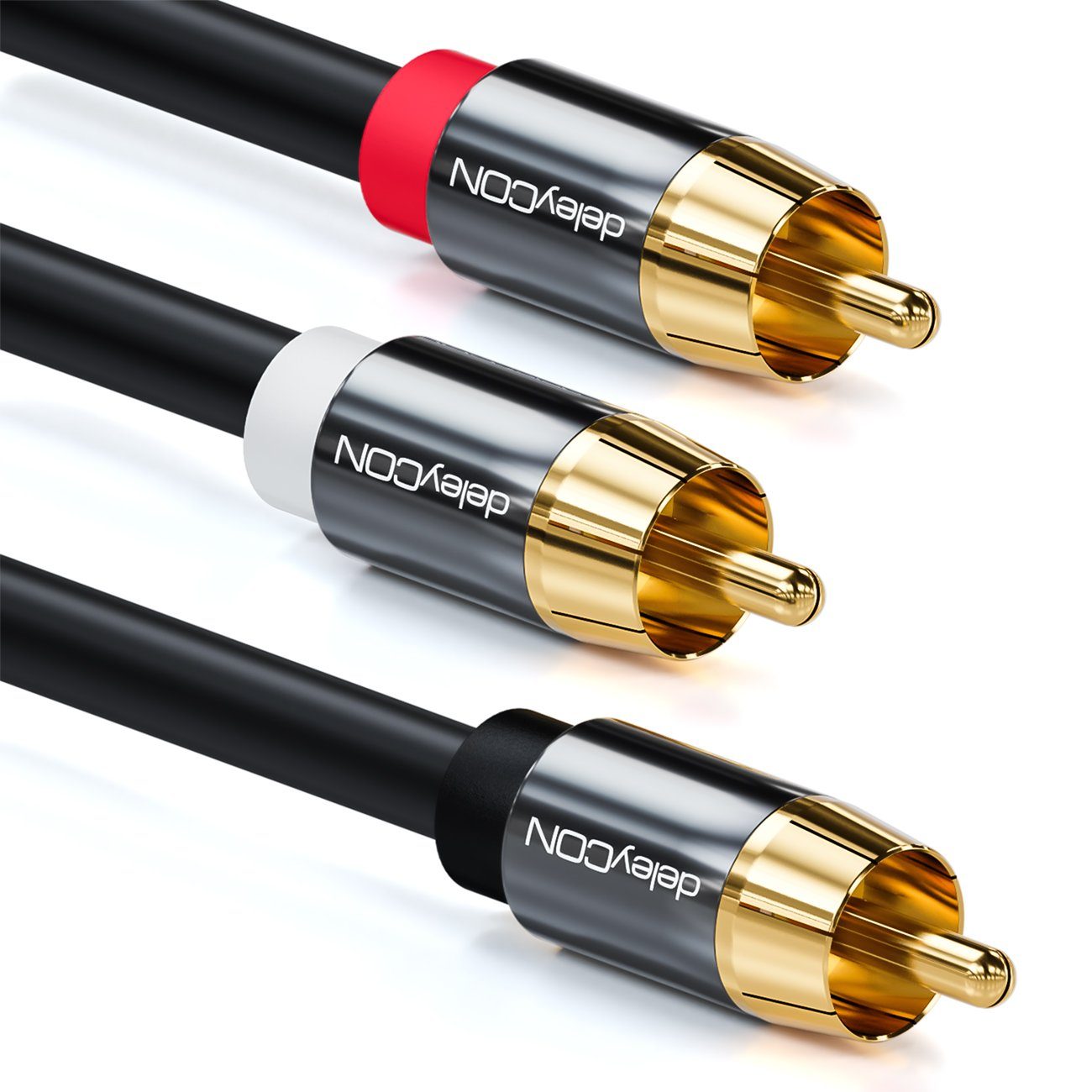 deleyCON deleyCON 3m Subwoofer Kabel Cinch RCA Y-Kabel HiFi Audio Kabel 3x Audio- & Video-Kabel