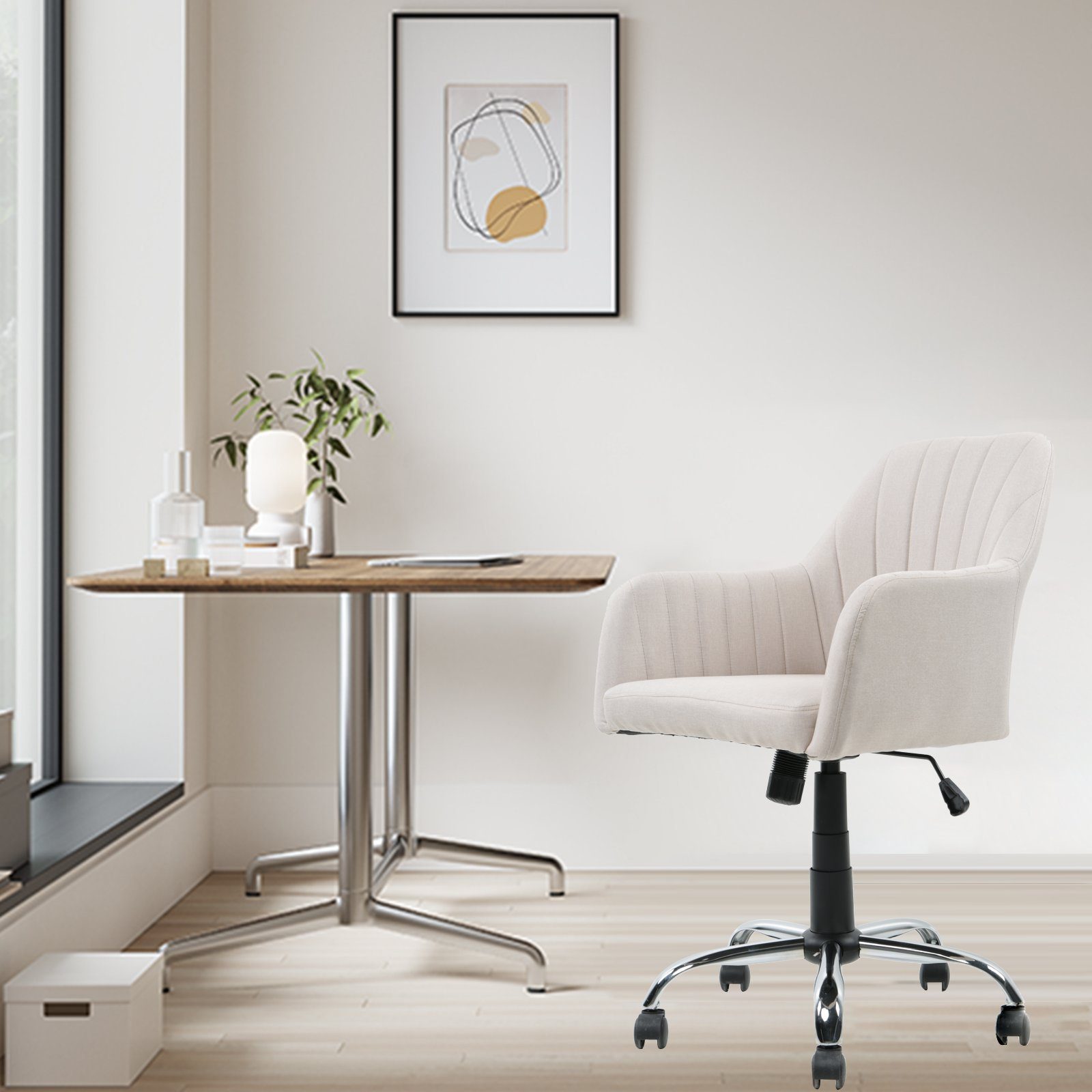 Schwenkbaren Drehstuhl Super 360° 60 x (Home-Office-Stuhl, cm Ergonomischer Weiß, St), Bürostuhl Atmungsaktiv, 1 Höhenverstellbarer Solu Schreibtischstuhl, 85-95.5 Creme x 60