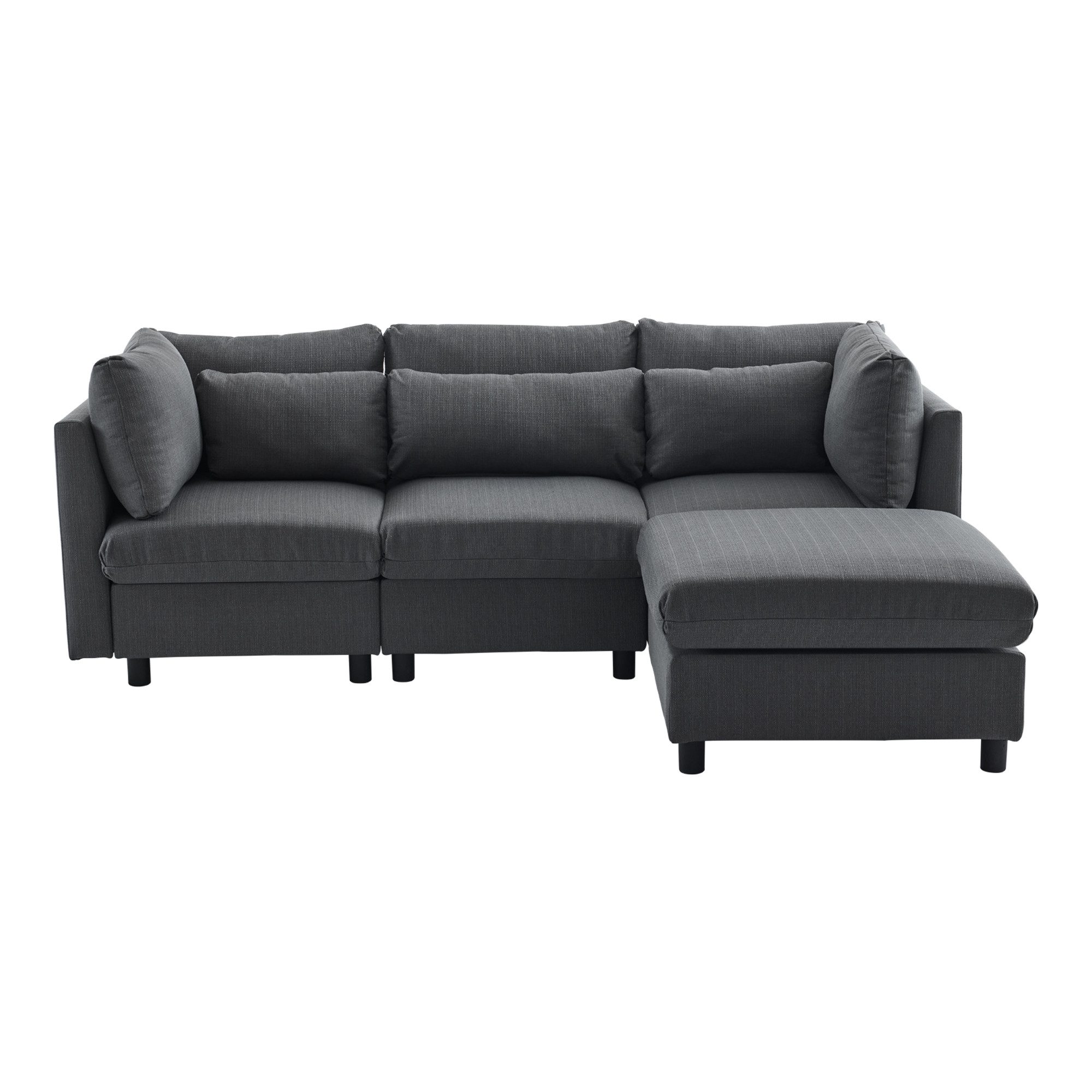 SOFTWEARY Ecksofa L-Form, L-förmig, mit Hocker, Zier- und Armlehnenkissen, Leinen