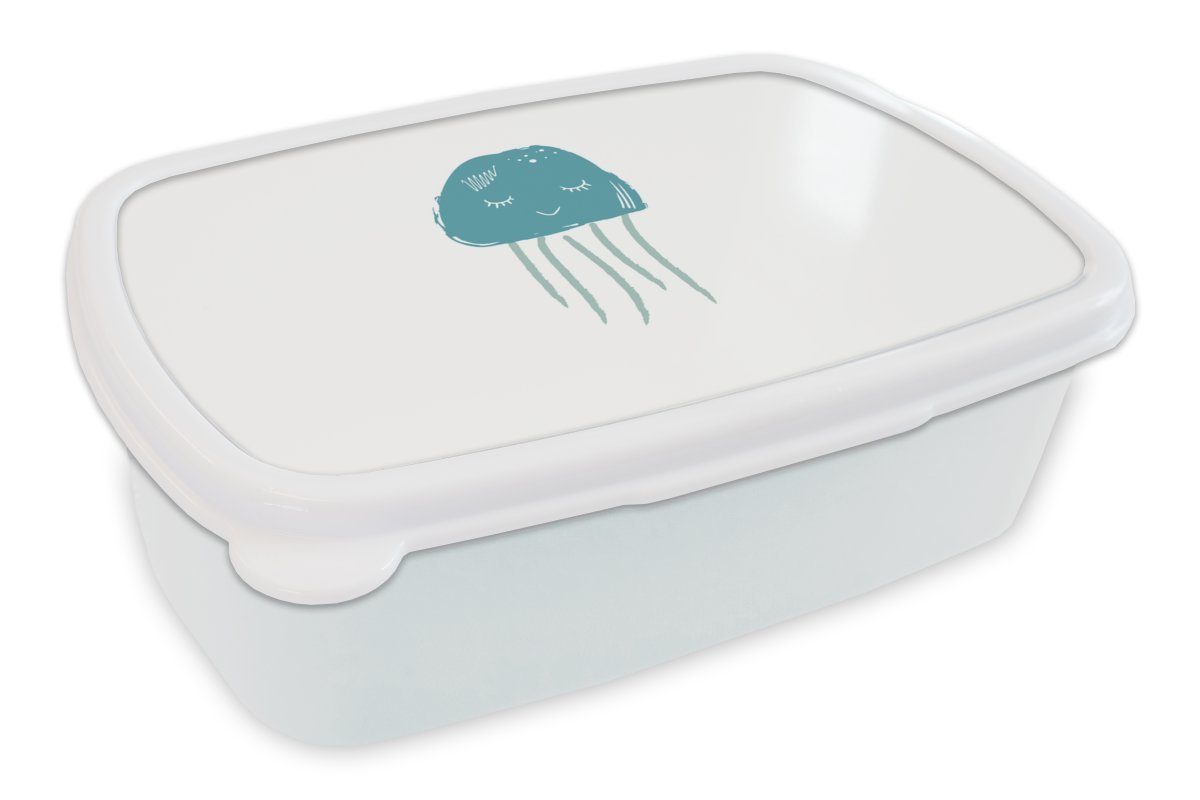 MuchoWow Lunchbox Qualle - Meer Brotdose, Brotbox Erwachsene, für Blau und für - Kunststoff, und (2-tlg), Kinder weiß Mädchen - Jungs Aquarell