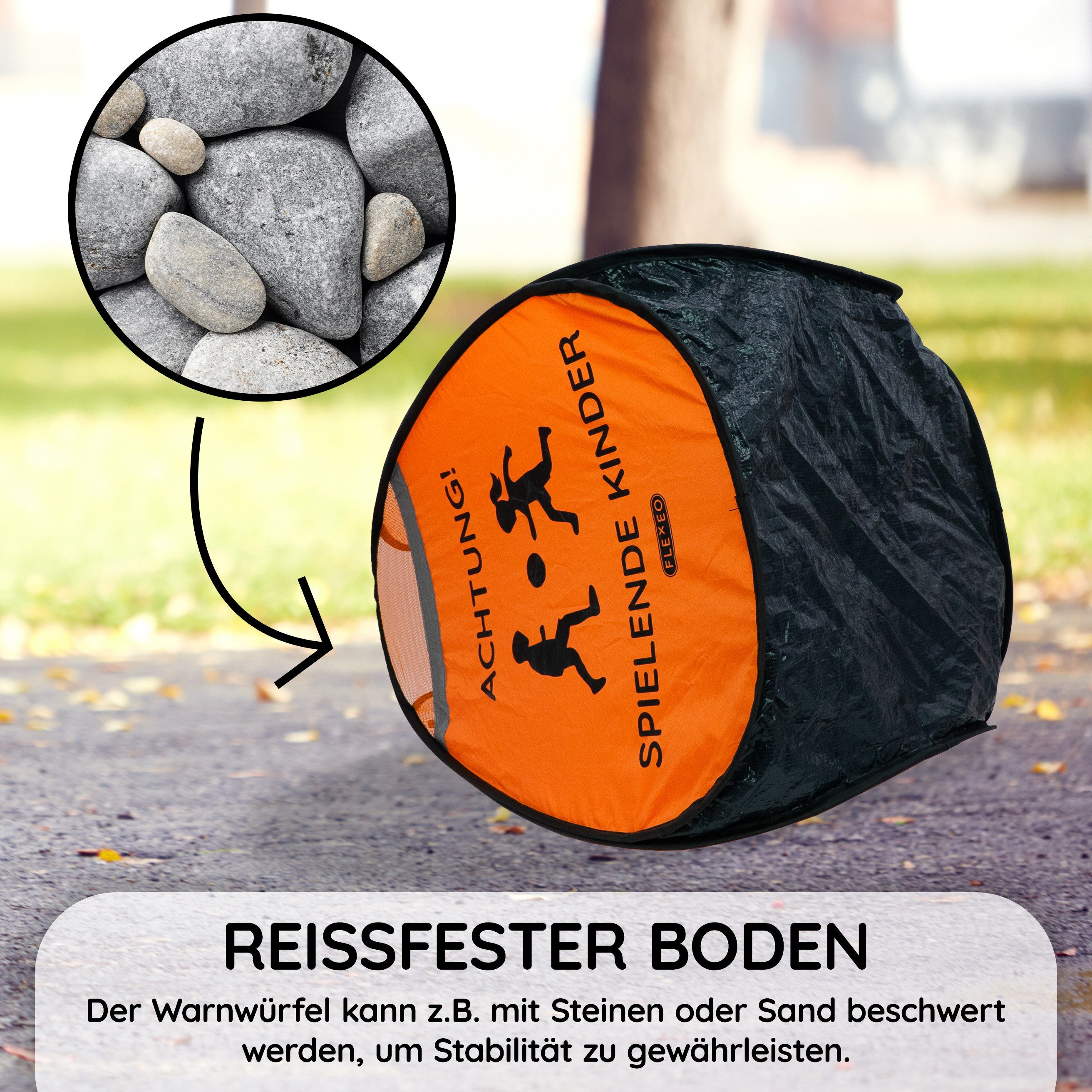 FLEXEO Warndreieck "Achtung! Spielende Kinder", 1-tlg., Warnwürfel Warnschild, orange – Bild 5 von 5
