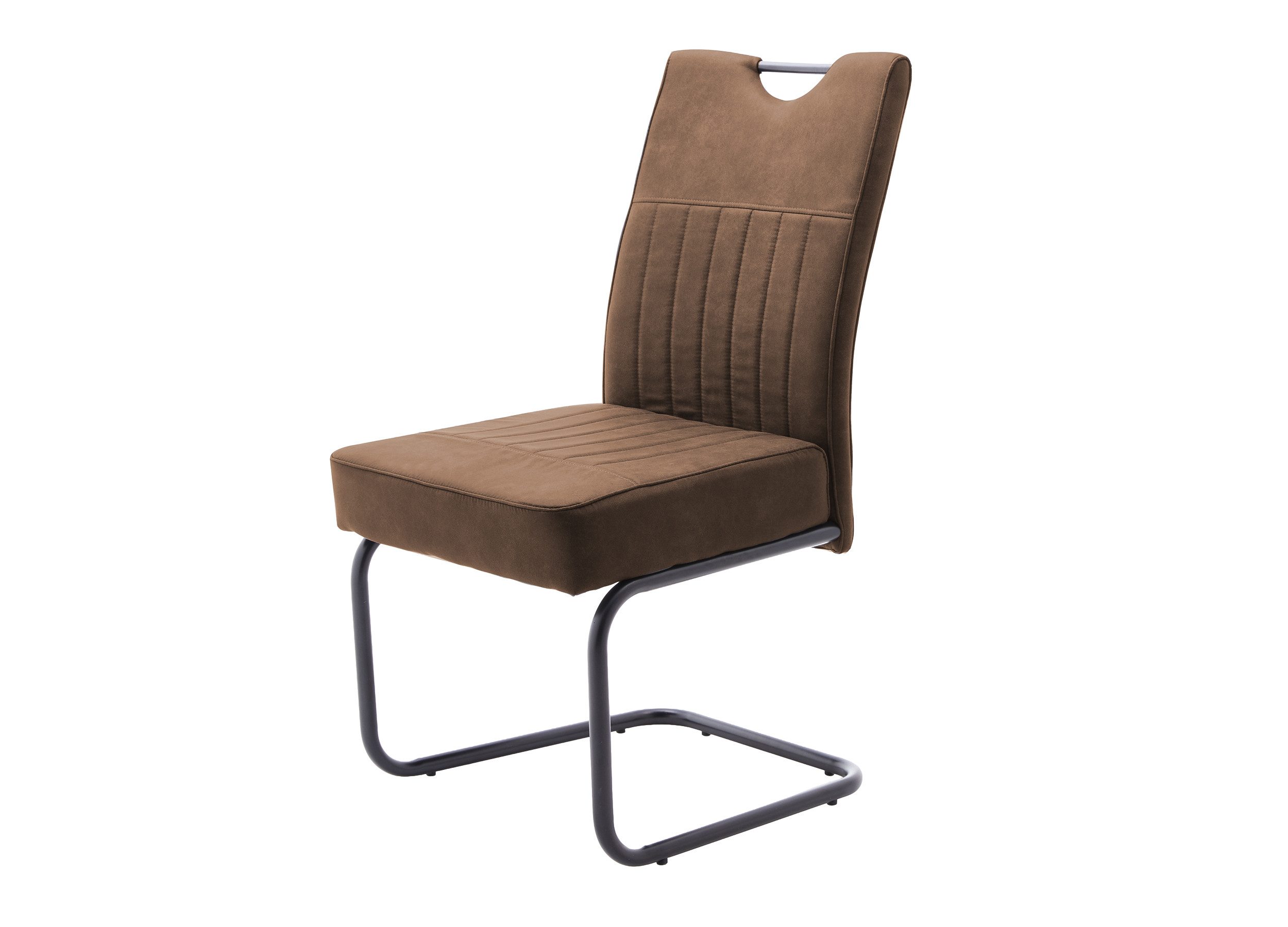 Die Möbelfundgrube® Freischwinger mit Taschenfederkern, braun, Griffmulde, Esszimmerstuhl, »Marte«, Luxus-Komfortsitz · 120 kg belastbar · schwarzes Metallgestell