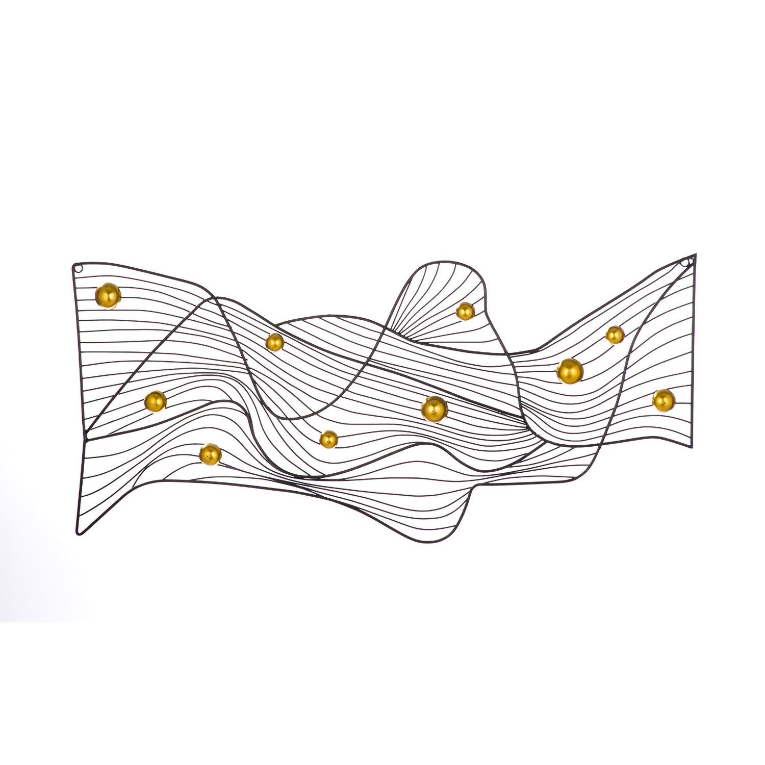 Wanddekoobjekt PESCARA - Wandrelief in schwarz - goldene Kugeln - B. 80 cm - Wandbild