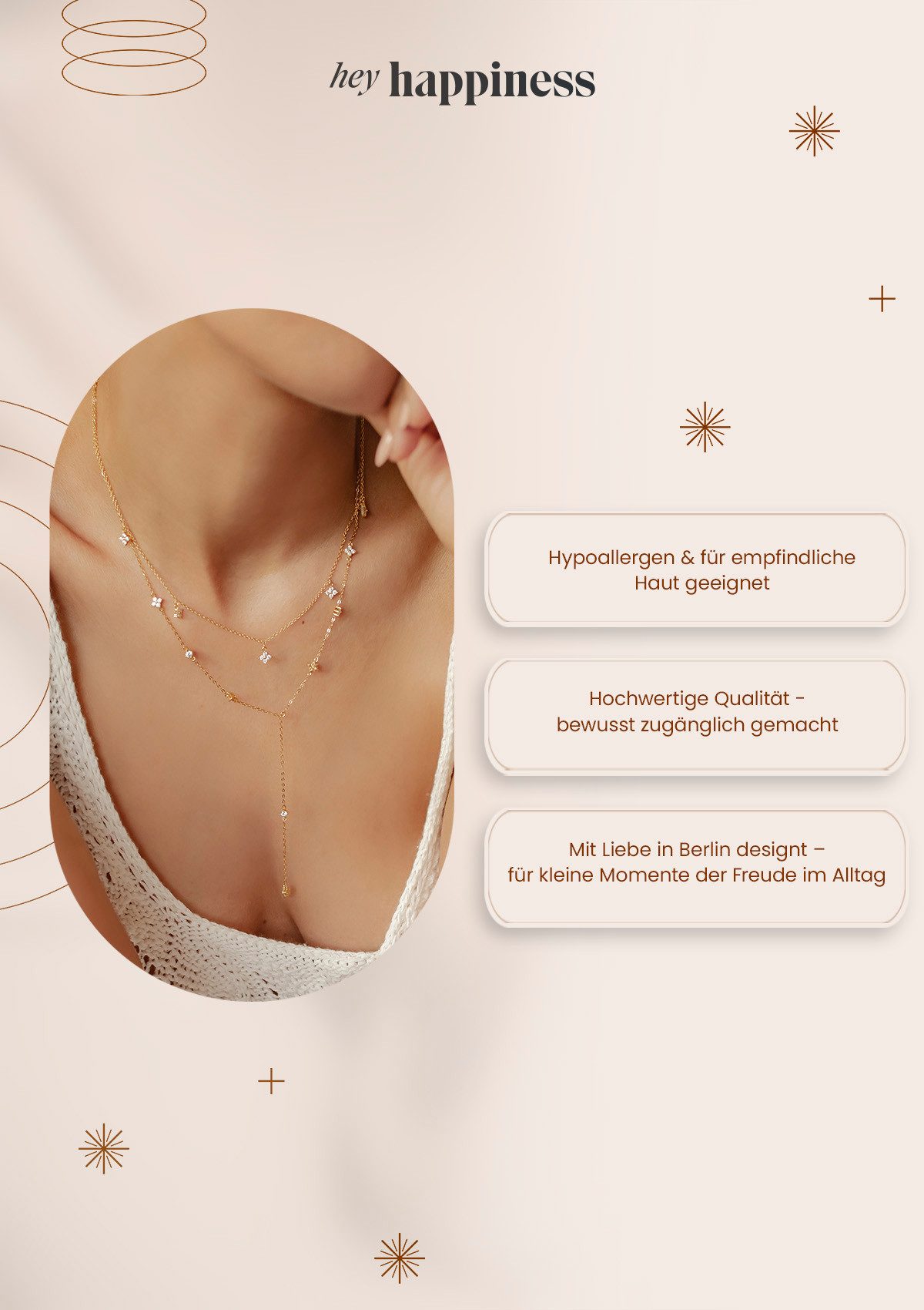 Hey Happiness Statementkette Blumen Y-Kette mit Zirkonia, Elegante Damen 925 Silberkette, Silber Gold Roségold – Bild 5 von 5